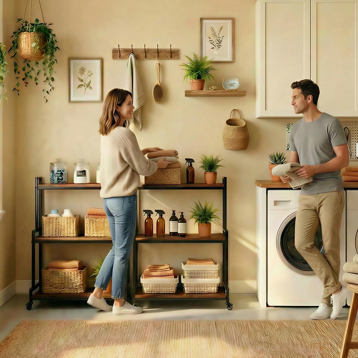 3-Tier Rolling Wood Plant Stand