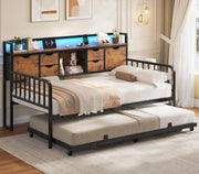 Twin Daybed with Pop-Up Trundle & Storage Headboard