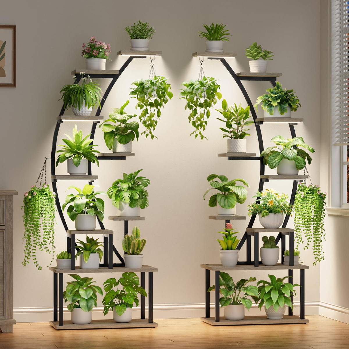 2 Pack Plant Stand Indoor with Grow Lights, 9 Tier Large Tall Plant Shelf
