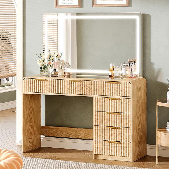 Walnut Makeup Vanity with LED Mirror