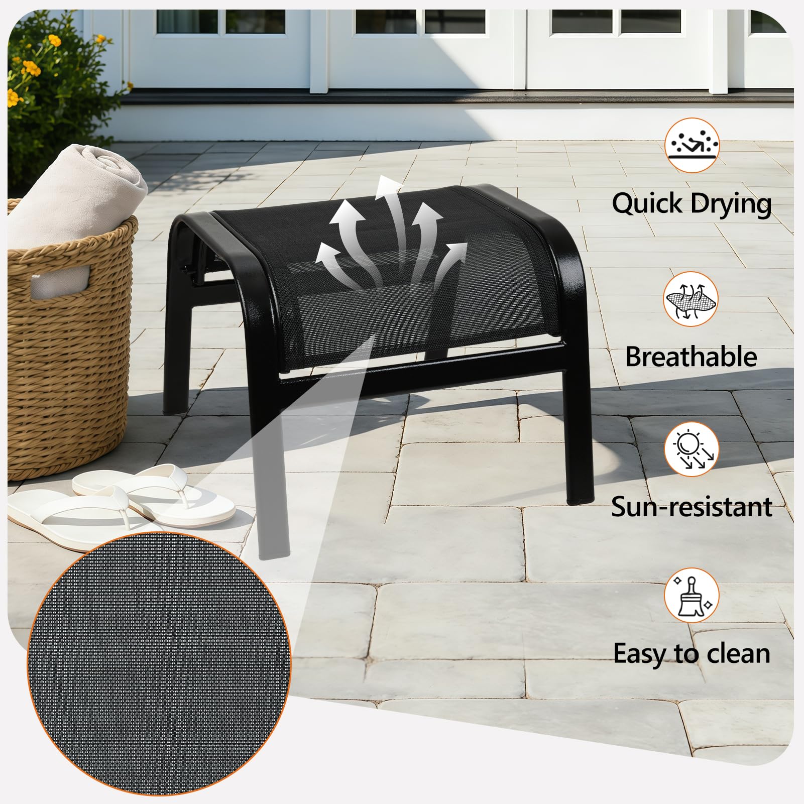 Outdoor Ottoman Footrest Stool Set of 2