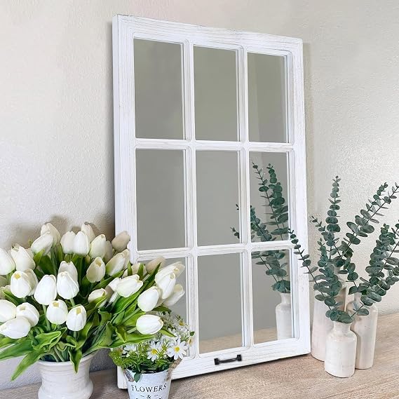 Black Wood Windowpane Wall Mirror