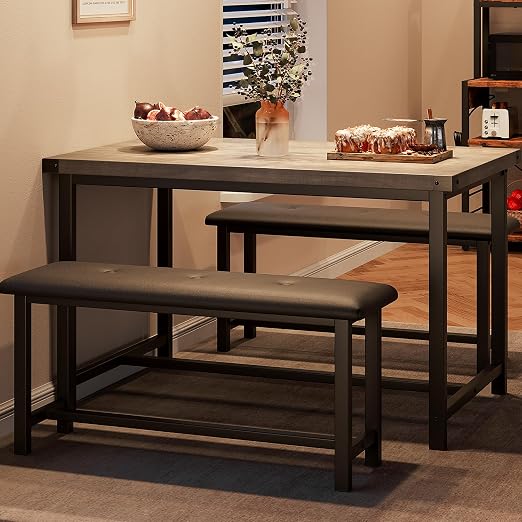 3-Piece Upholstered Bench Dining Set