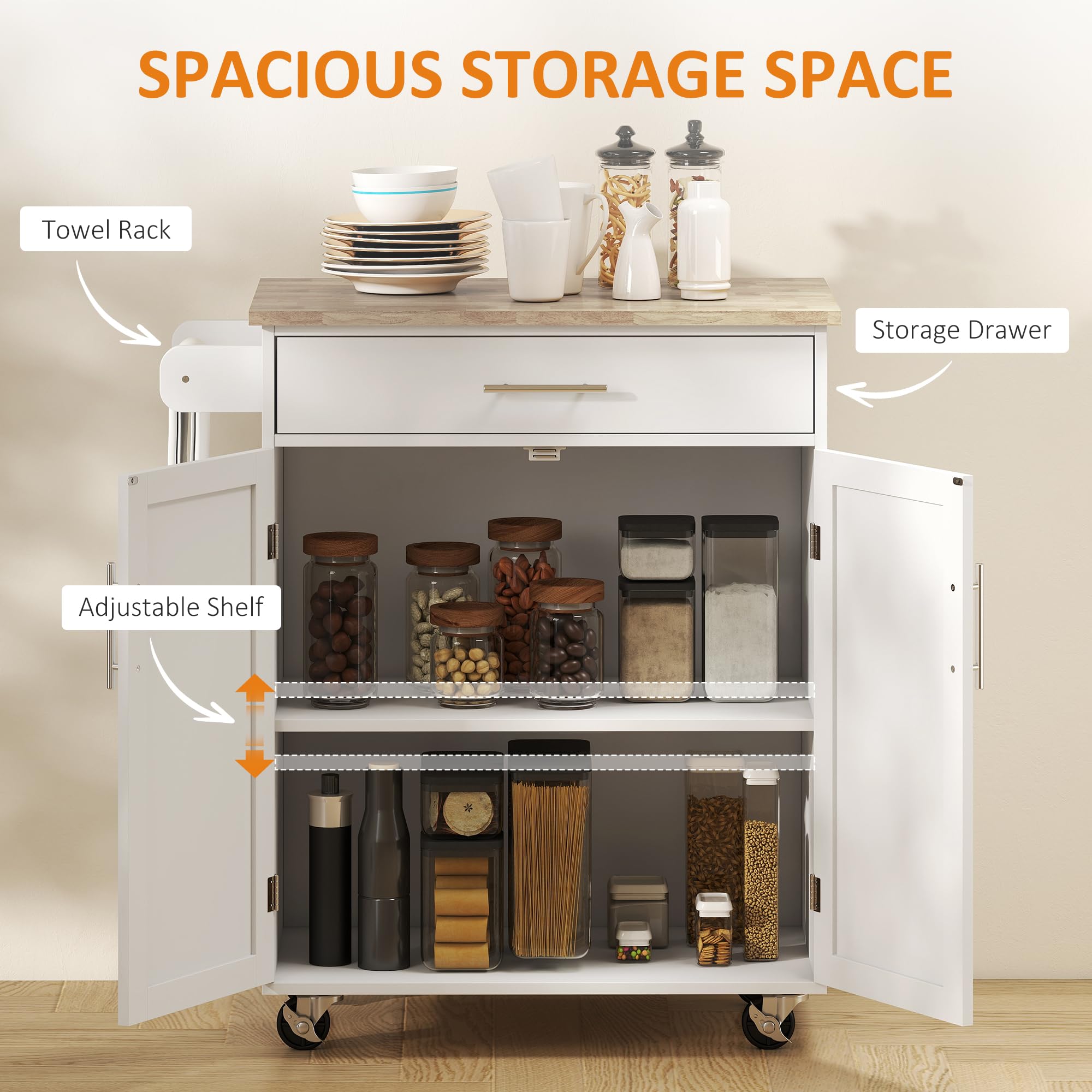 Rolling Kitchen Island Cart with Drawer & Storage Cabinet