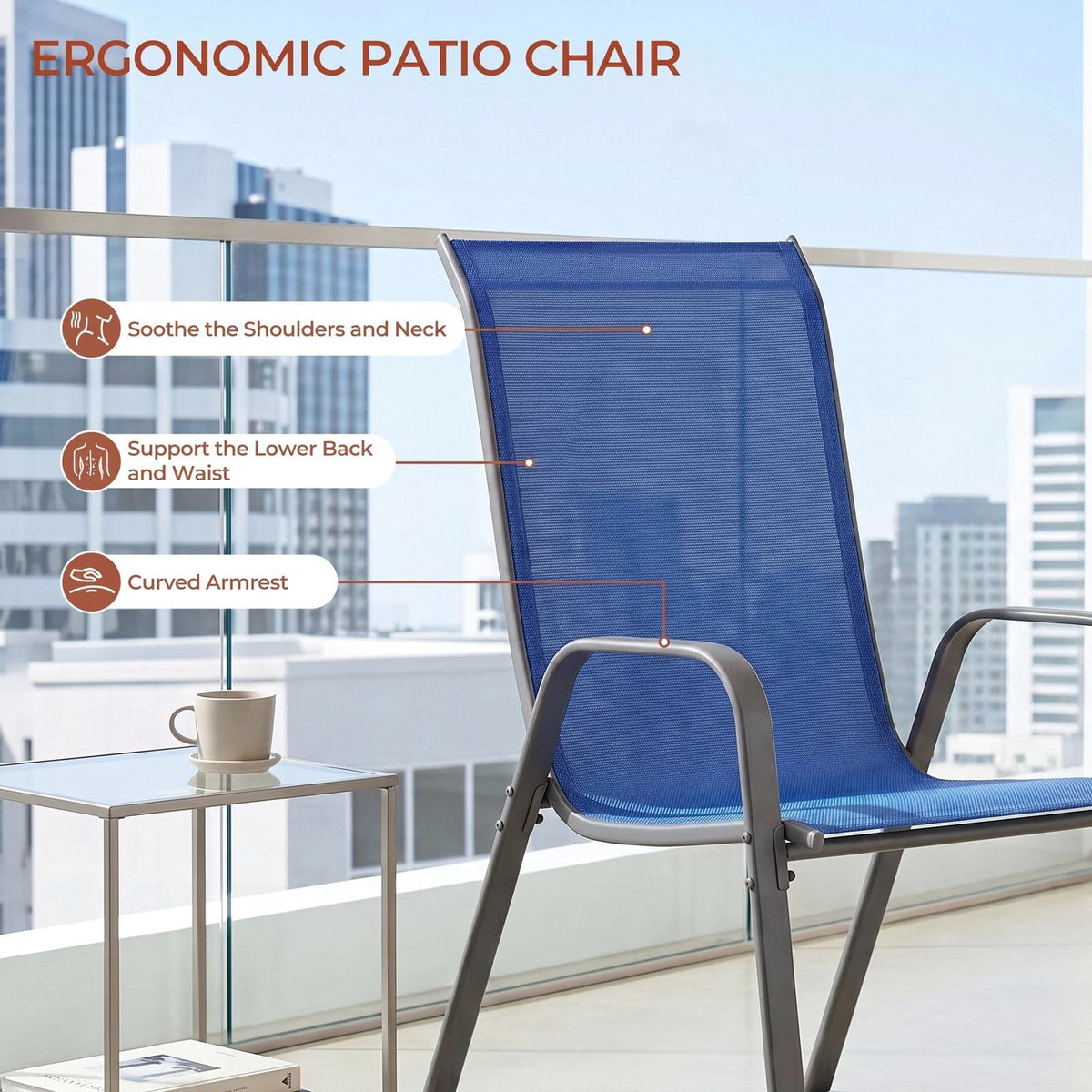 TLSUNNY 5 Pieces Patio Dining Set for 4, Glass Table and Textilene Chair