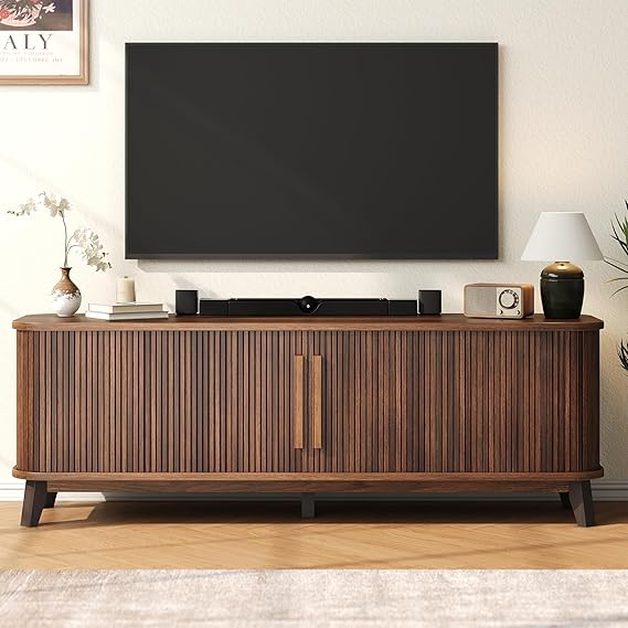 66" Mid-Century Modern TV Stand with Sliding Doors