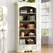 Gyfimoie 71’’ Tall Arched Bookcase with Stroage, Farmhouse 5-Tier Arch Bookshelf with Drawers, Freestanding Book Shelf with Adjustable Shelf and Roman Column Pattern for Home Office (1, White)