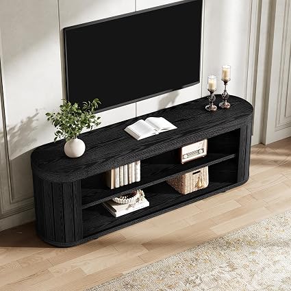 TV Stand for TVs up to 55 Inches, 47.2" Oval Entertainment Center with 2-Tier Open Storage