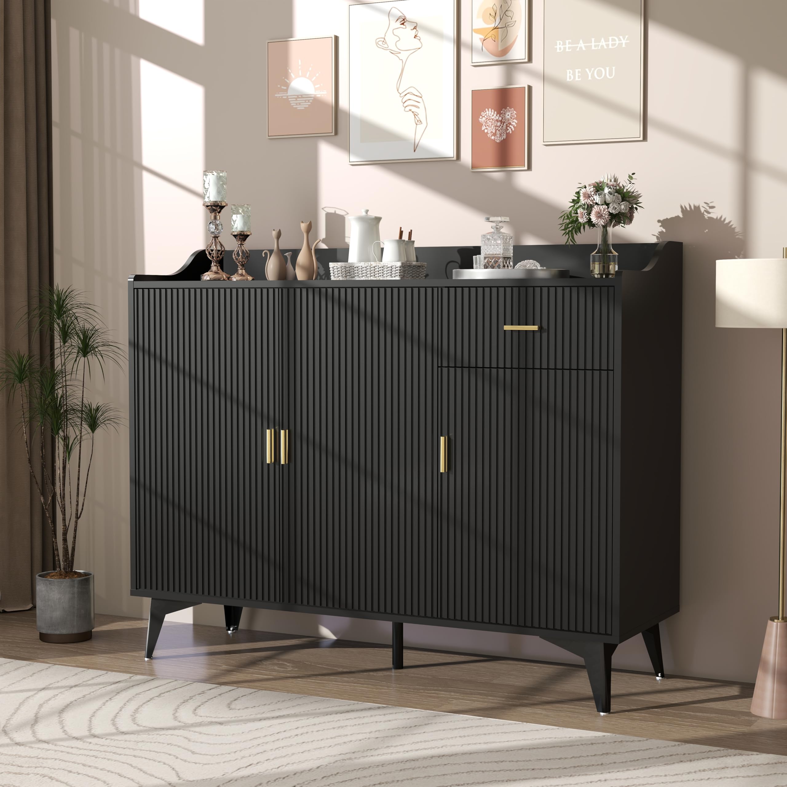 Fluted Sideboard Buffet Cabinet with Storage