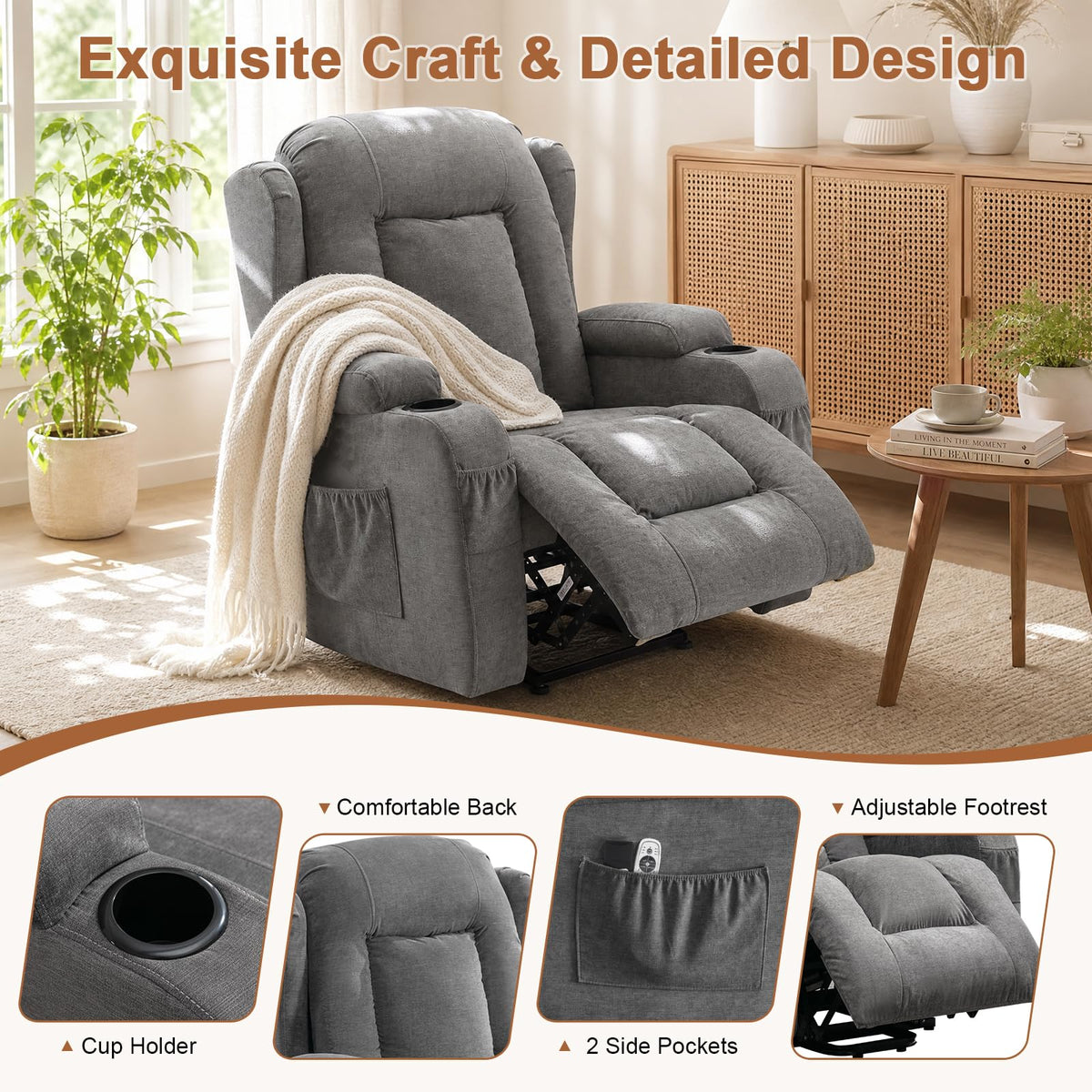 Diluvan Power Lift Recliner Chair for Elderly with Massage and Heat,Grey