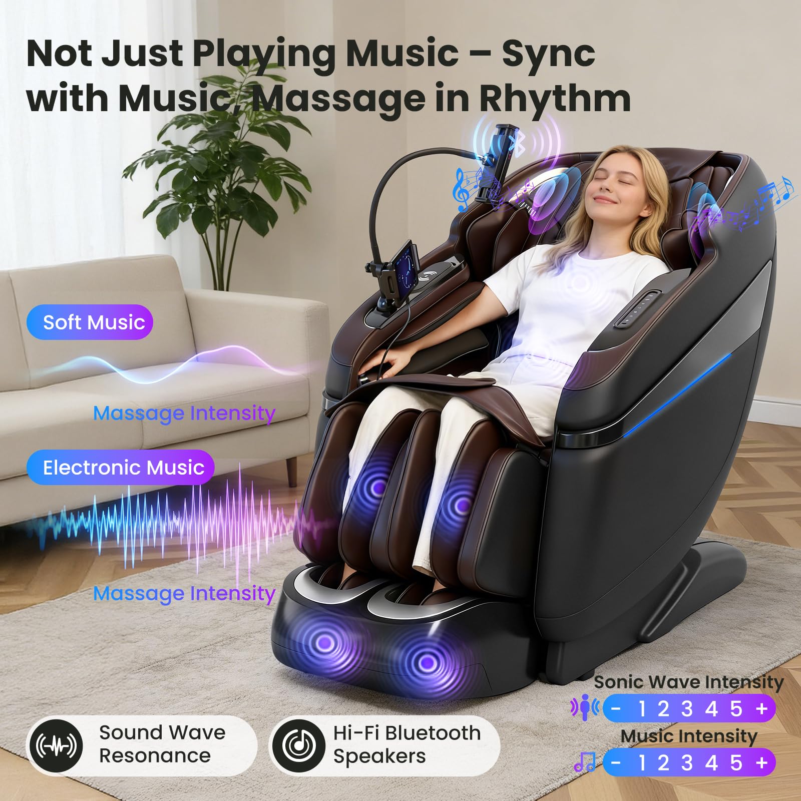 KTENTITO 4D Music Rhythm Massage Chair Full Body, 2026 Unique Sonic Resonance Zero Gravity SL-Track Shiatsu Recliner with Knee Heating Blanket AI Voice Bluetooth Foot Roller Body Scan Airbags G9 Black