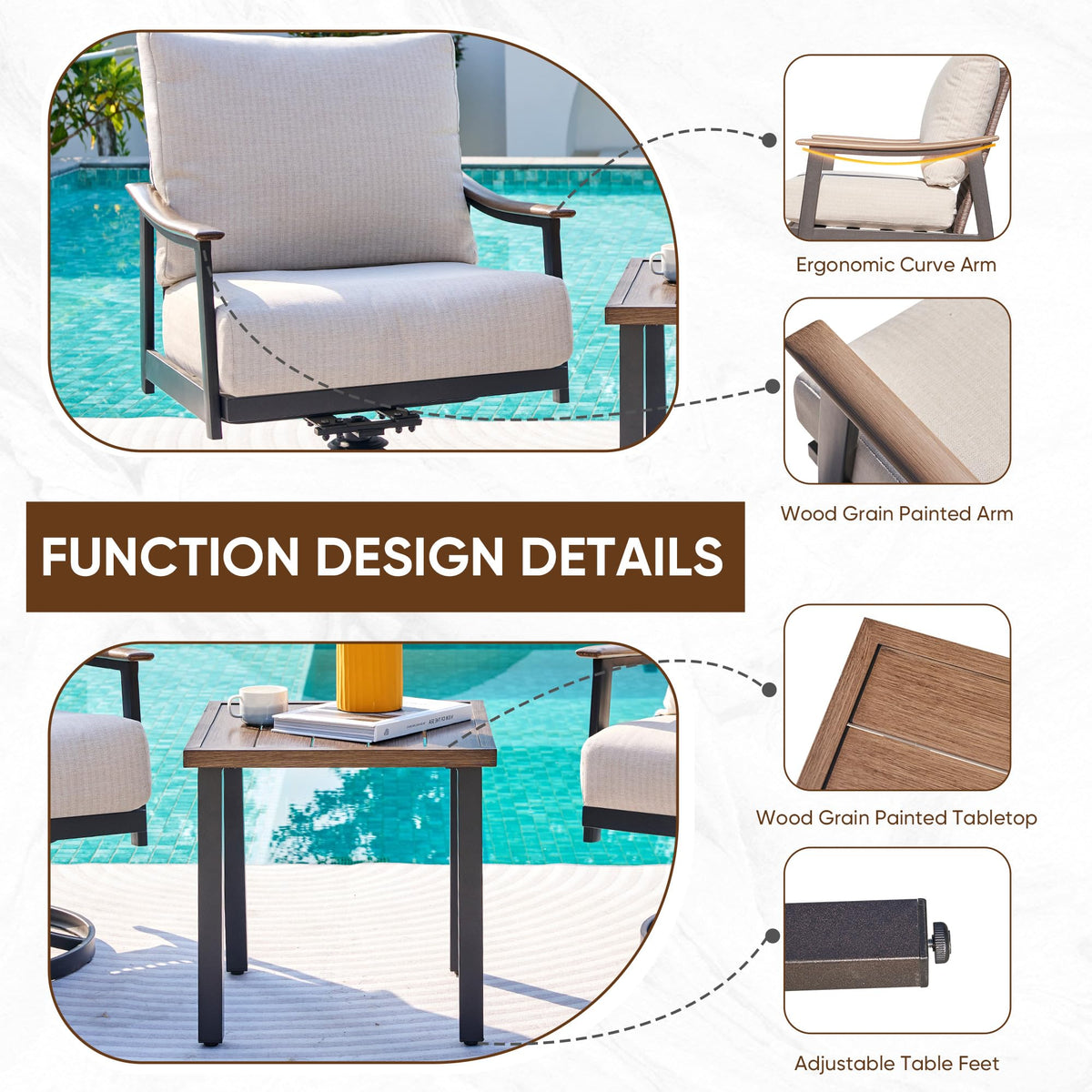 NATURAL EXPRESSIONS 3 Pieces Patio Bistro Set with Outdoor Swivel Rocker