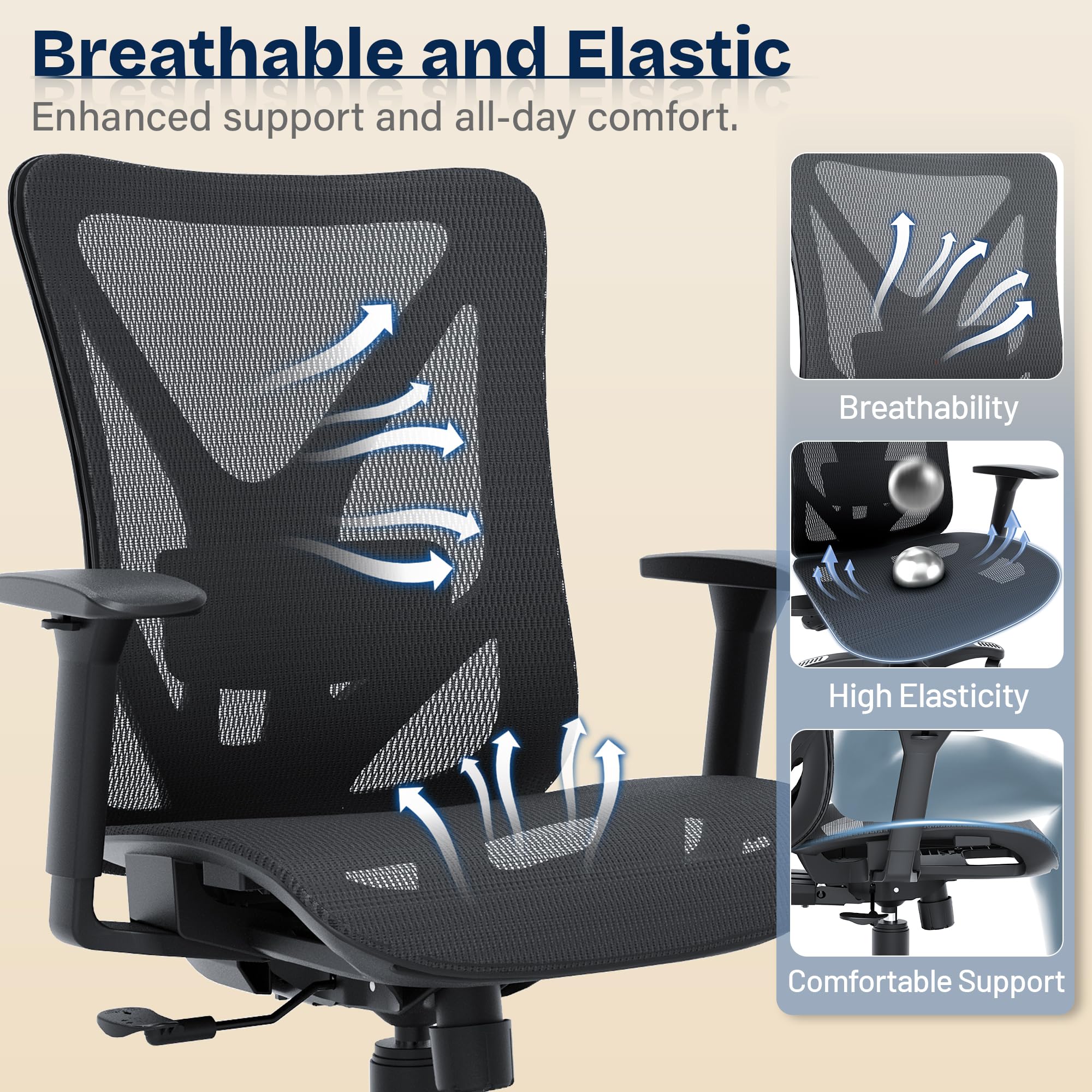 Ergonomic Mesh Office Chair with Lumbar Support & 3D Armrests