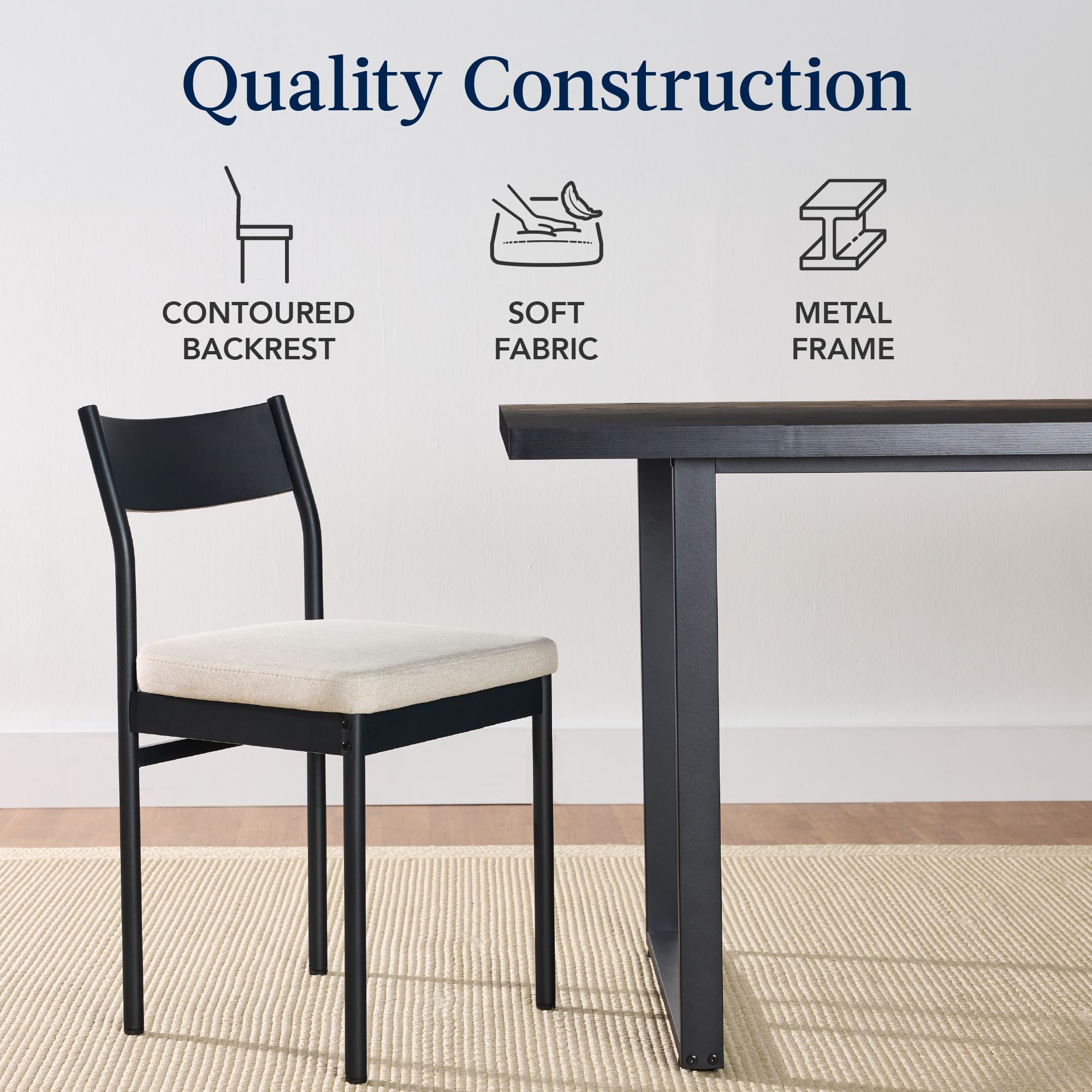 Best Choice Products 7-Piece Modern Dining Room Set, Kitchen Table Set, Dining Table w/ 6 Chairs, Upholstered Cushions, Solid Metal Frame, Curved Backrest - Black/Ivory