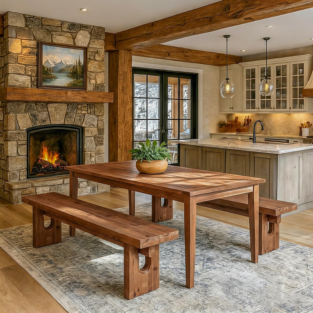 Solid Wood Farmhouse Dining Bench
