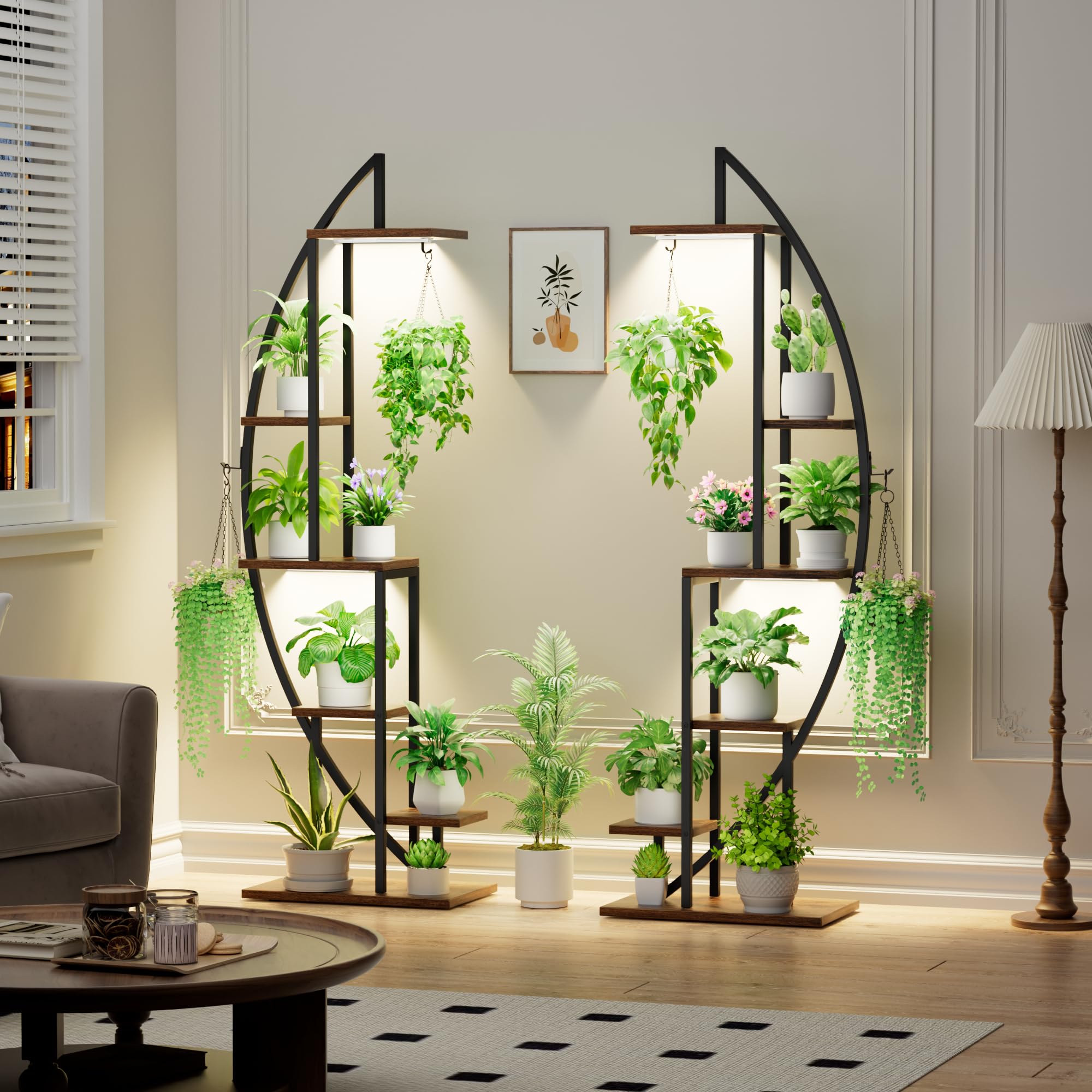 6-Tier Half-Moon Plant Stand with Grow Lights, 2-Pack