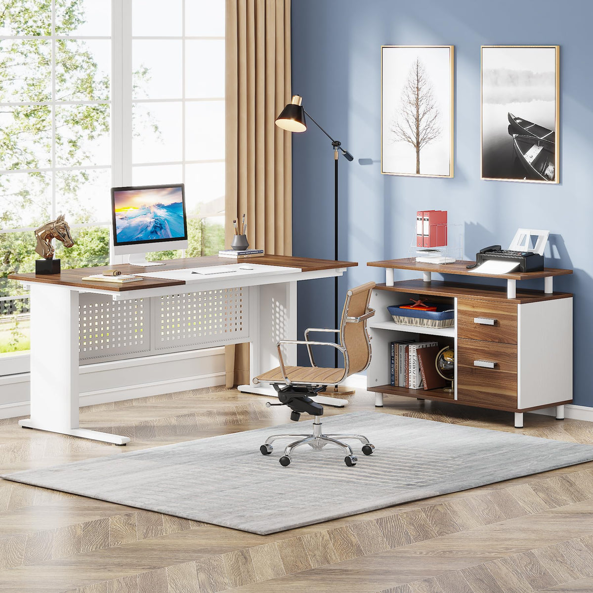 L-Shaped Executive Desk with Storage