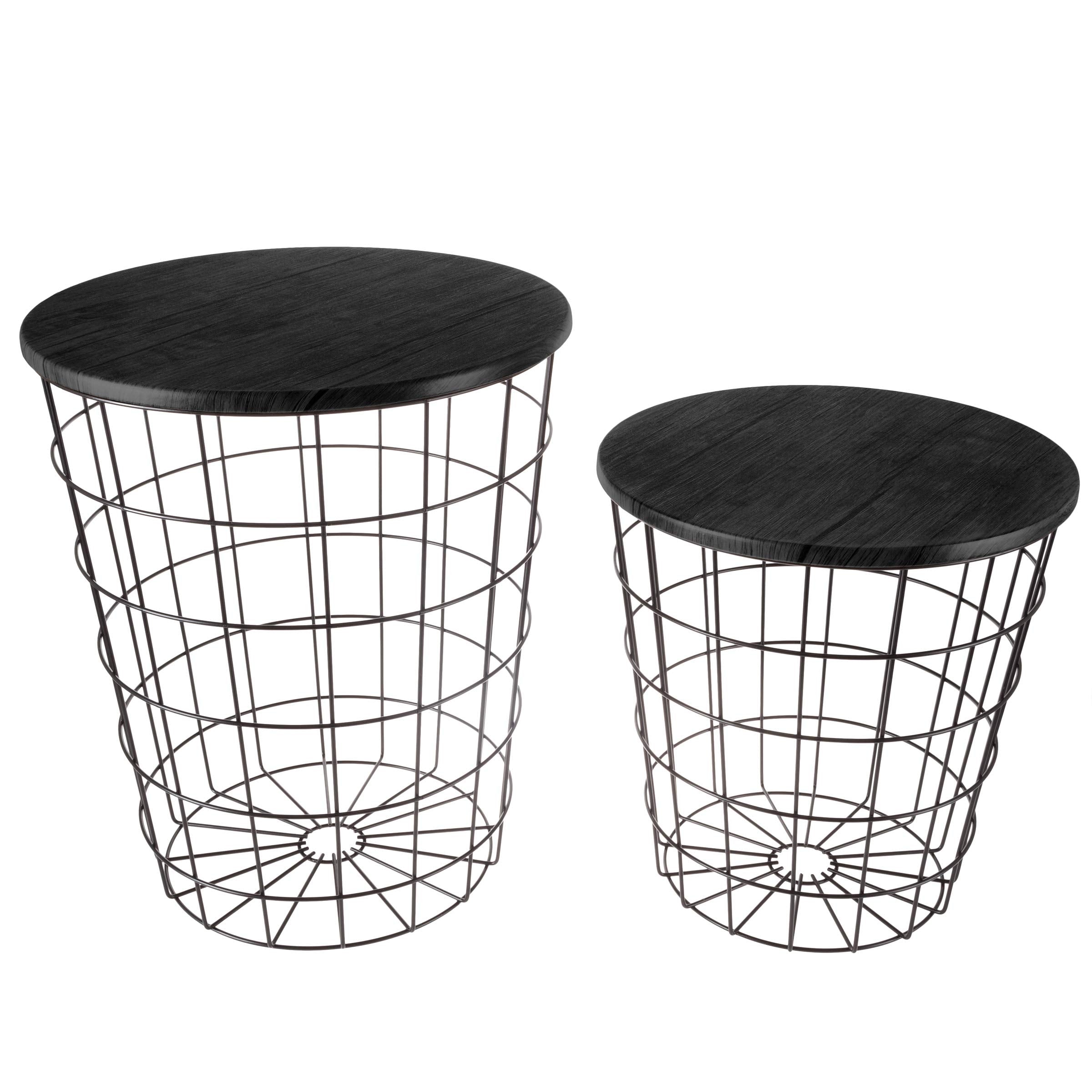 Round Wire Basket Nesting End Tables with Storage – Set of 2