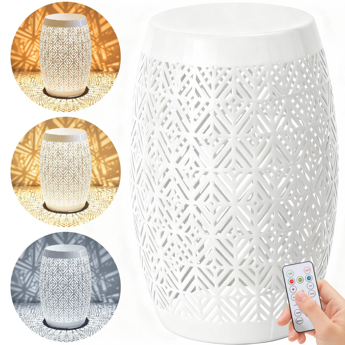 Ultym 18" Metal LED Side Table Outdoor, 3-Mode Lights, Modern Drum Design