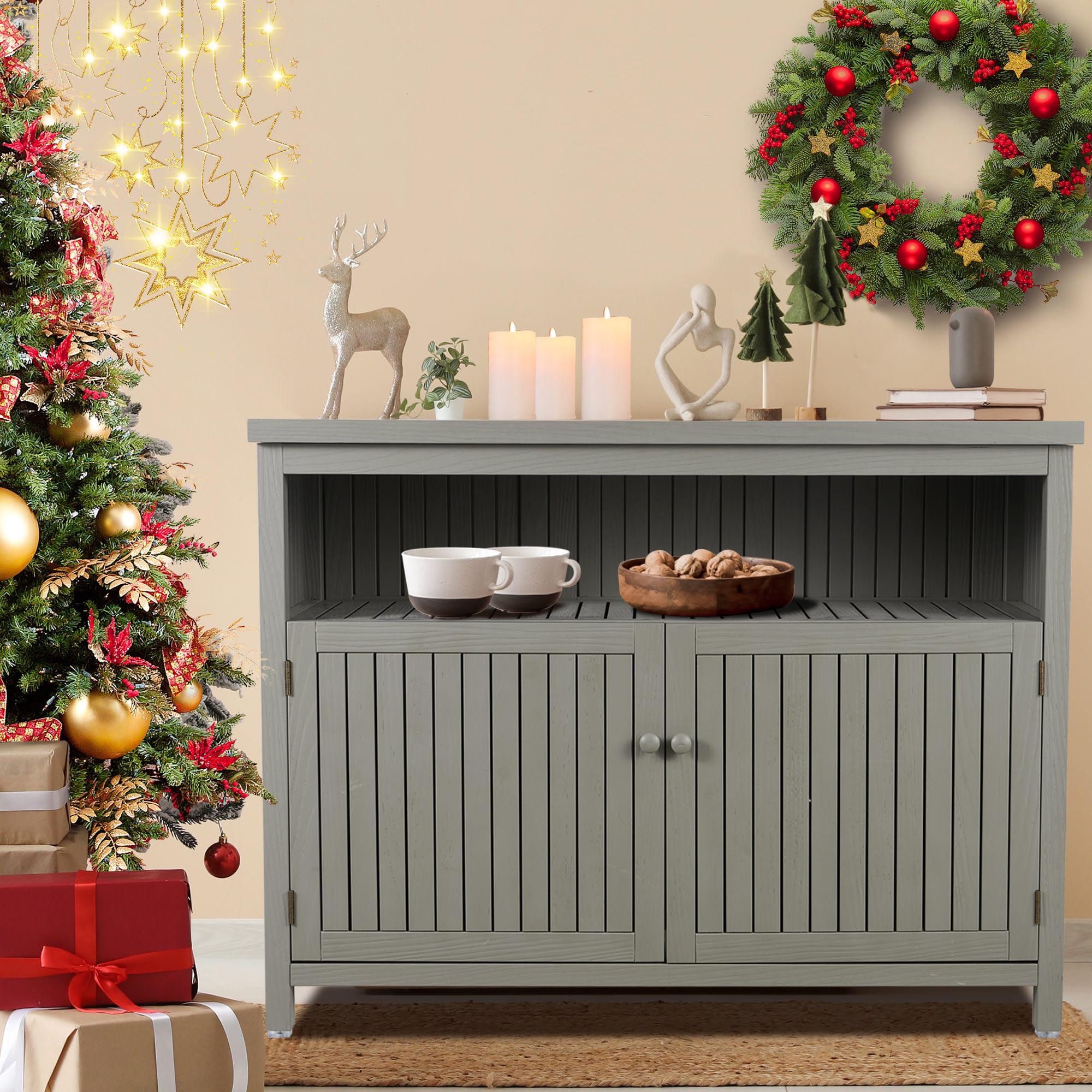AHB Outdoor Console Sideboards Buffet Cabinet, Solid Wood Storage Cabinet TV Stand,Furniture for Patio Entryway Deck(Grey)