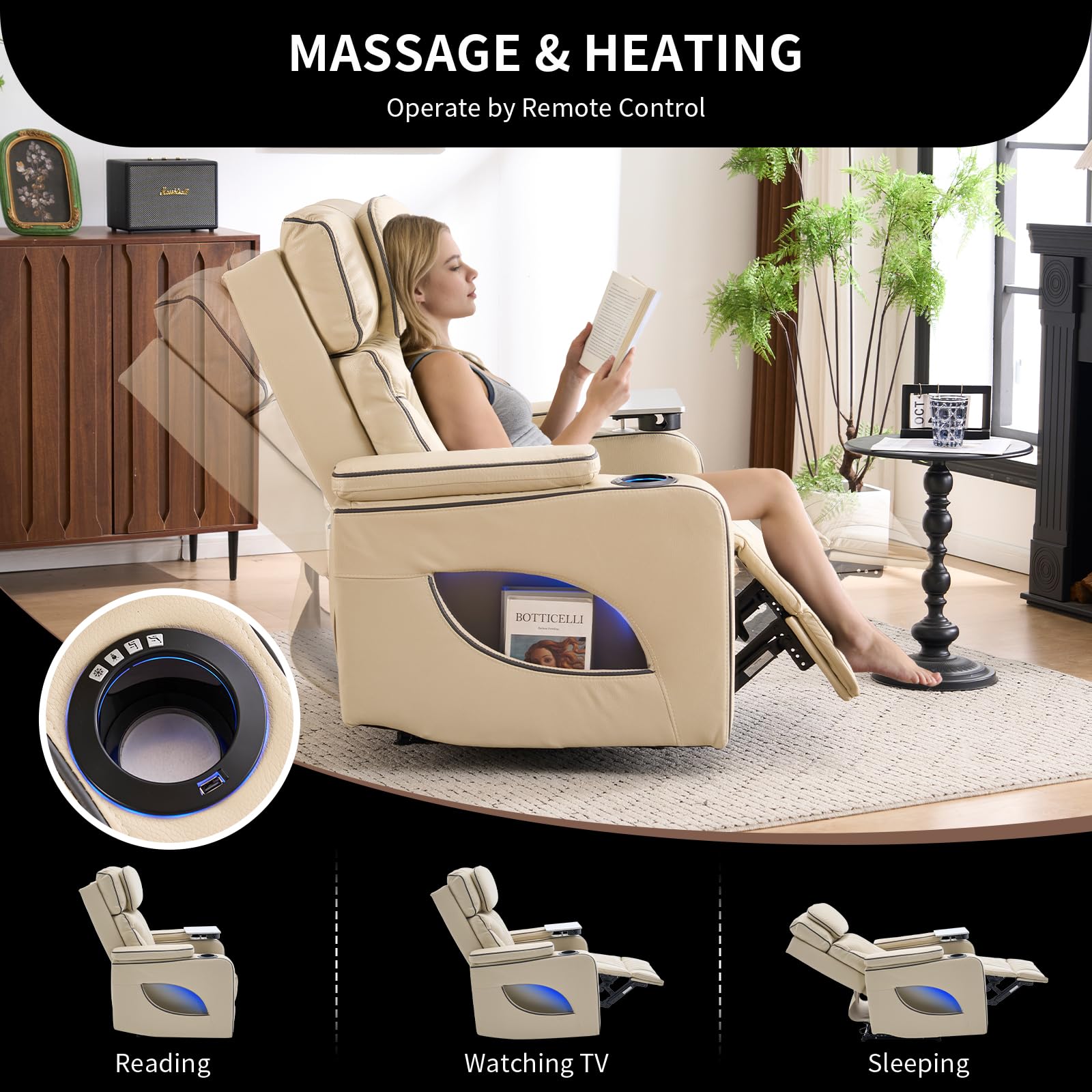 Power Recliner Chair with Massage, Heat & Cooling Cup Holder