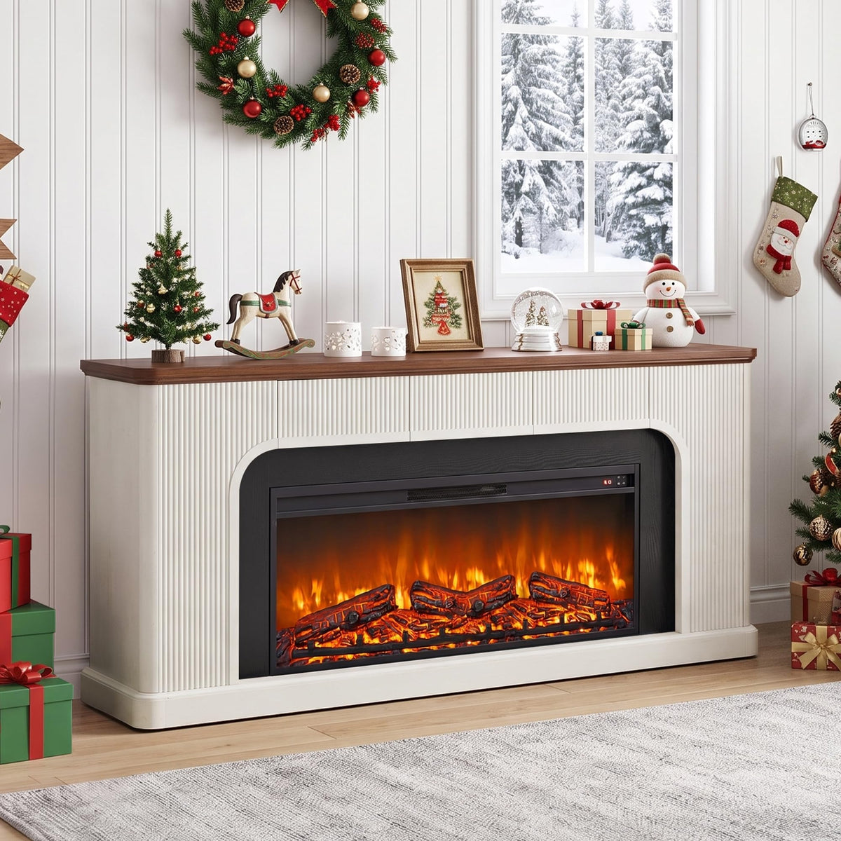 70" Fireplace TV Stand with 42'' Electric Fireplace for 65, 75, 80 inch TV