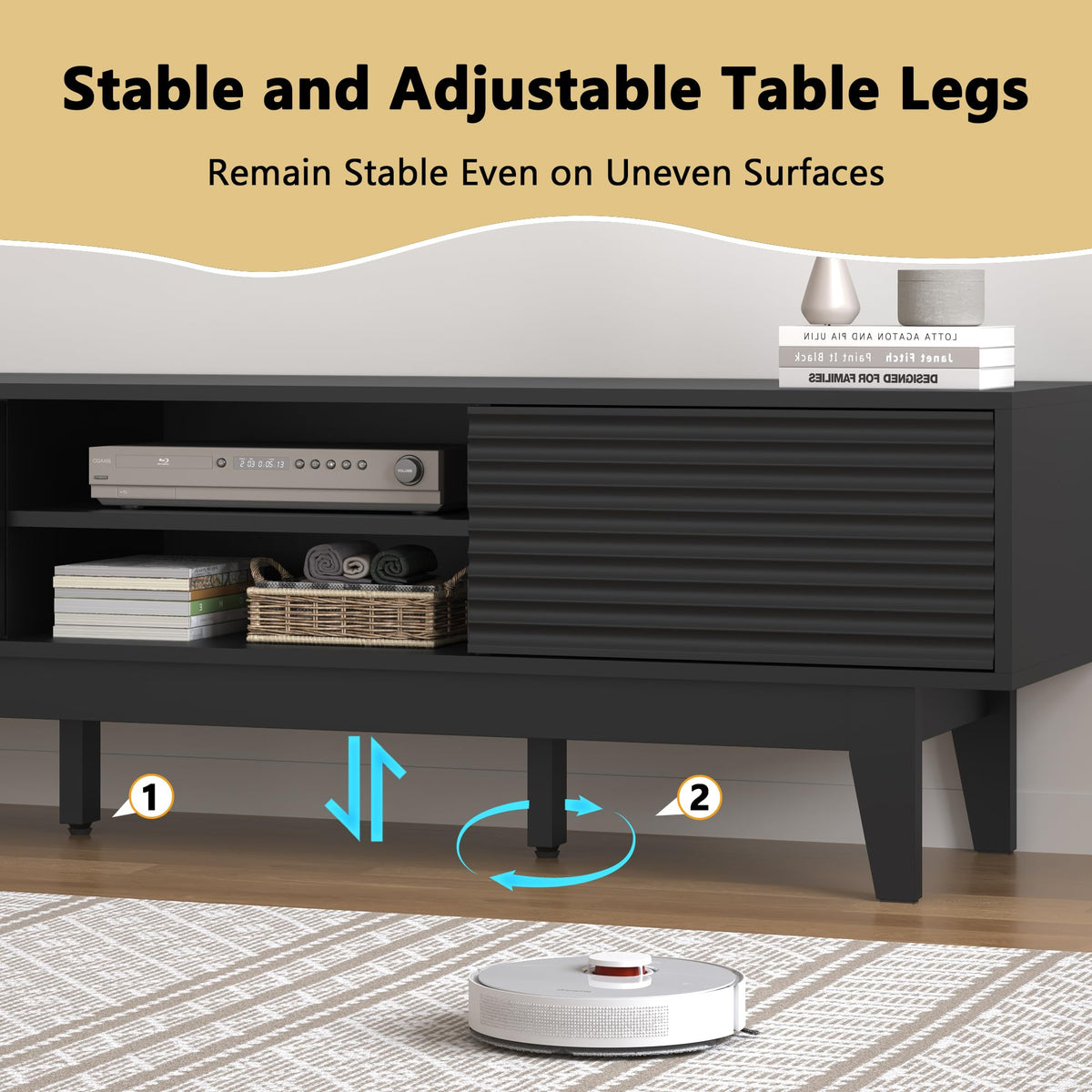 Fluted TV Stand with Sliding Doors