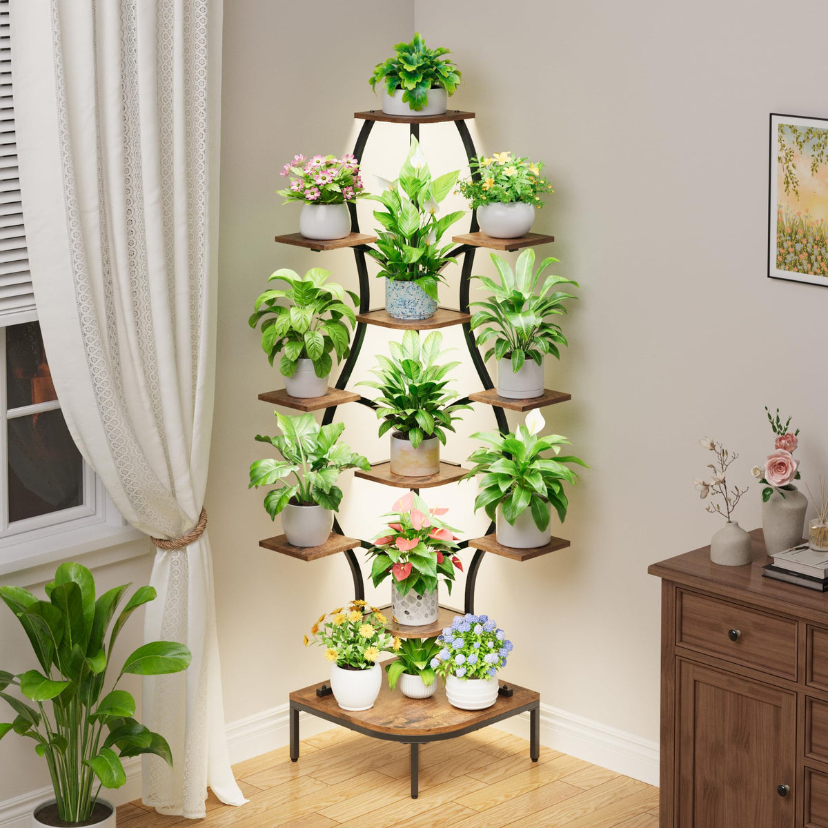 Corner Plant Stand with Grow Light