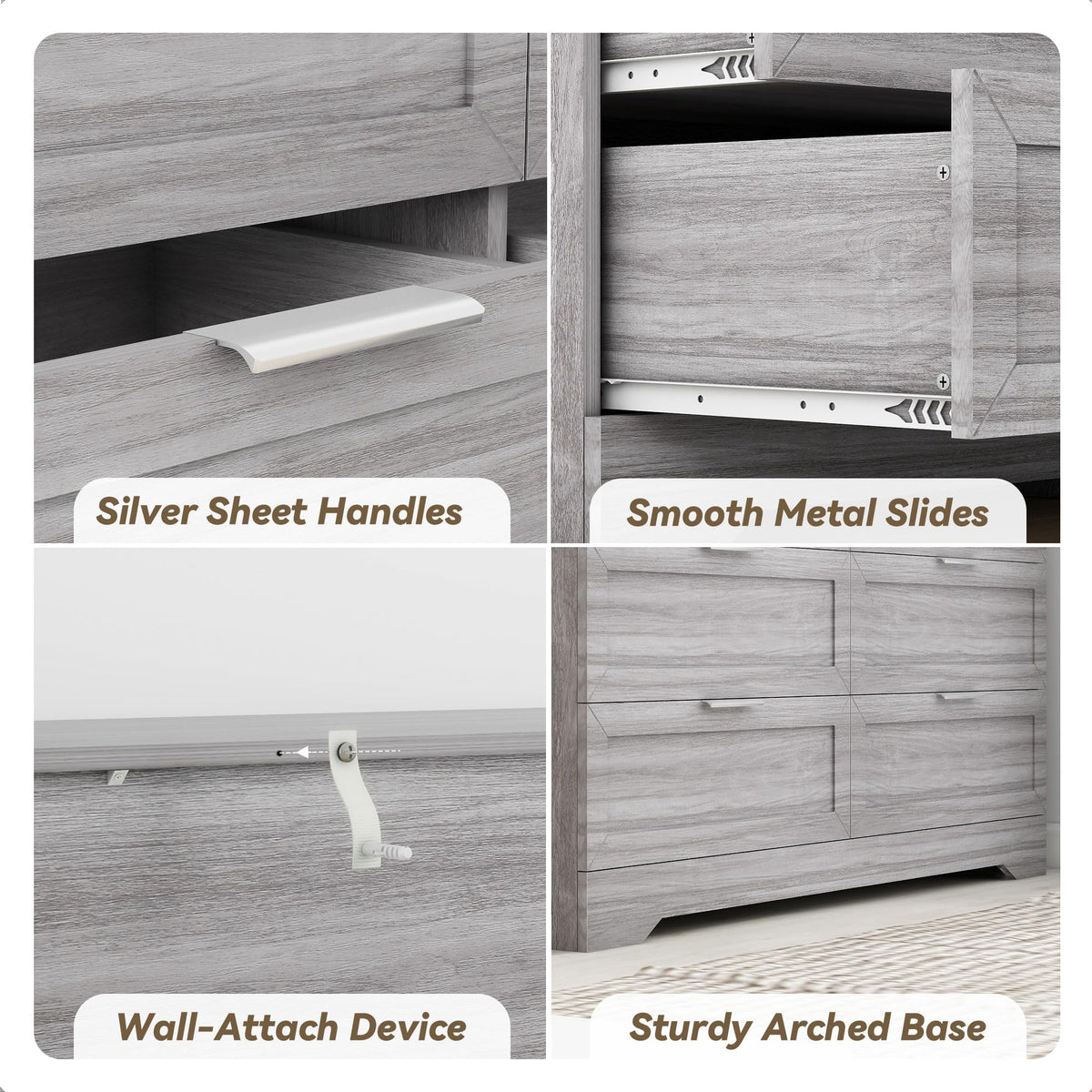 Modern Dressers & Chests of Drawers, Wide TV Stand for Bedroom, Wash Grey