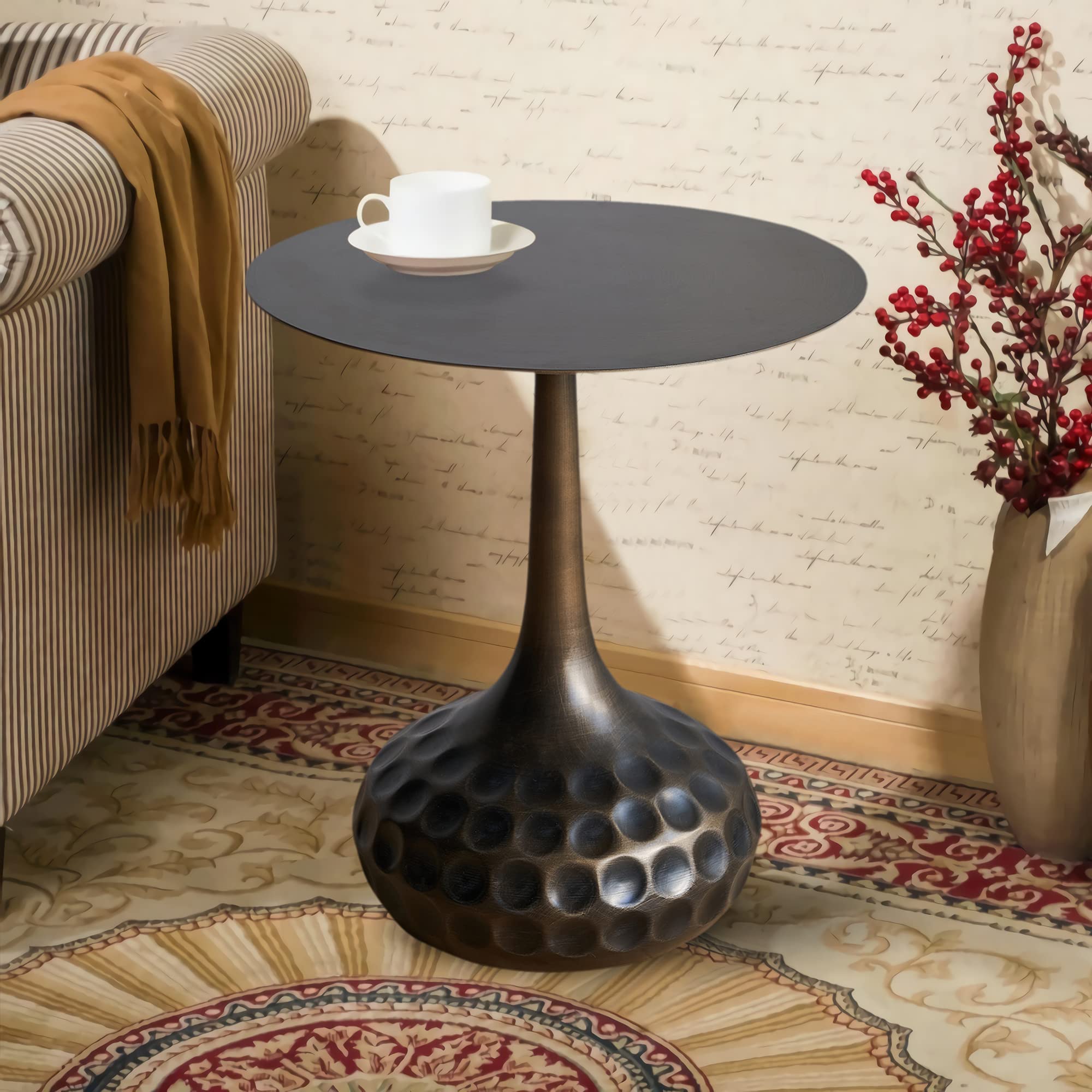 Round Iron Pedestal Accent Table