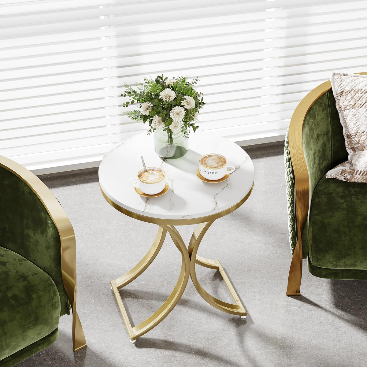 Round Faux Marble Side Tables, Set of 2