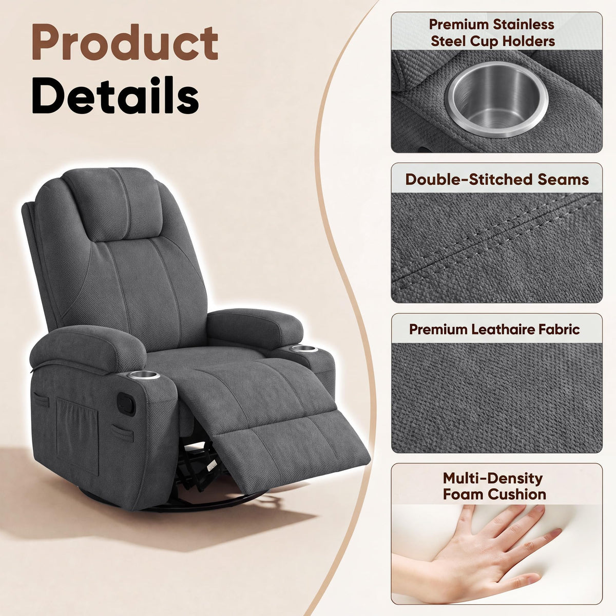 Furmax Recliner Chair, Fabric Rocking Chair Nursery for Adults
