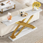 Tribesigns 55 Inch Modern Console Table, Gold Entryway Table Behind Sofa Couch, Narrow Rectangular Sofa Table for Living Room, Bedroom, Front Hall, Hallway, Gold & White