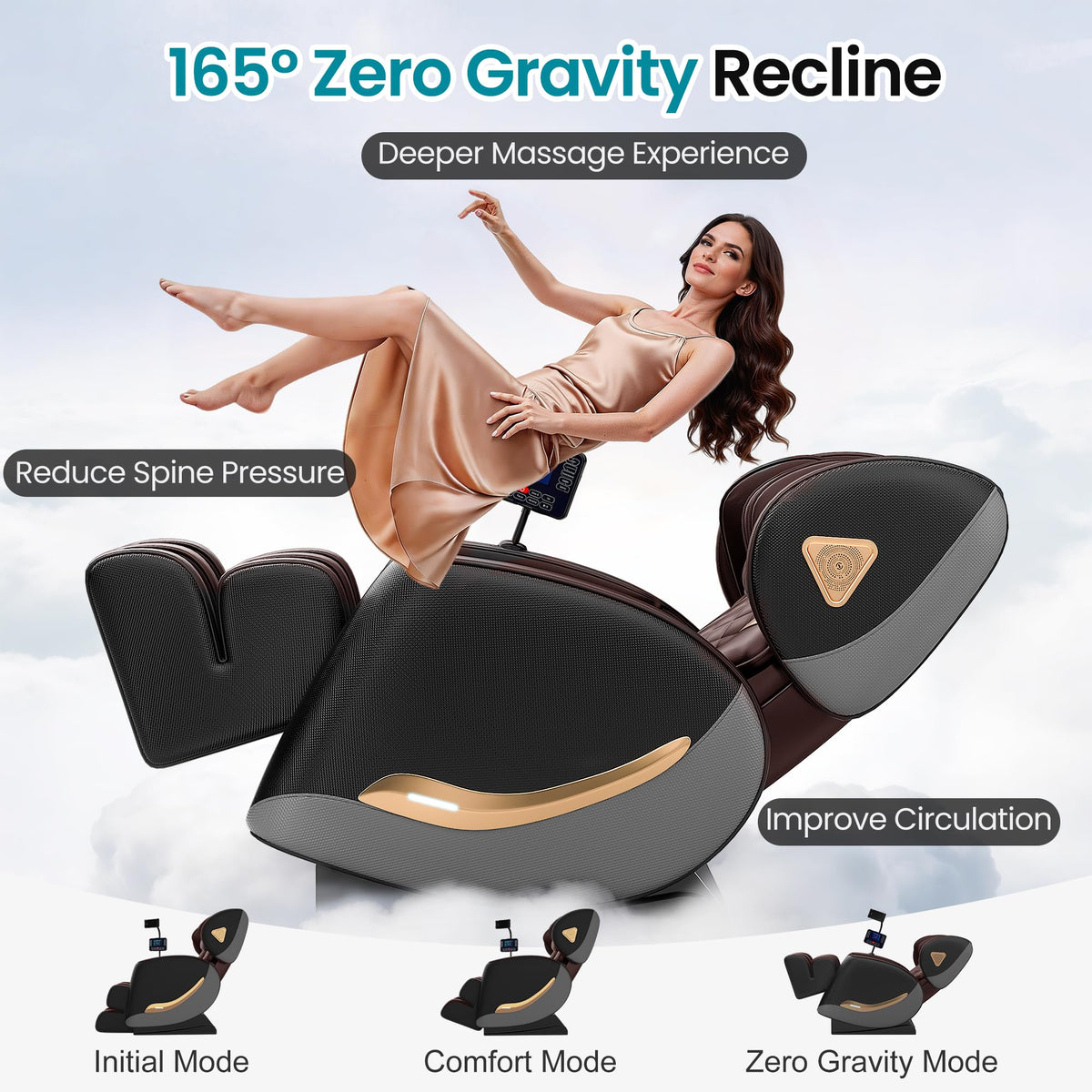 Massage Chair Full Body, Zero Gravity Recliner with 10 Nodes, 14 Airbags, Heat, Bluetooth, Touch Screen, Phone Holder, Ambient Light, Adjustable Footrest, Deep Tissue Massager for Home Office, Gifts