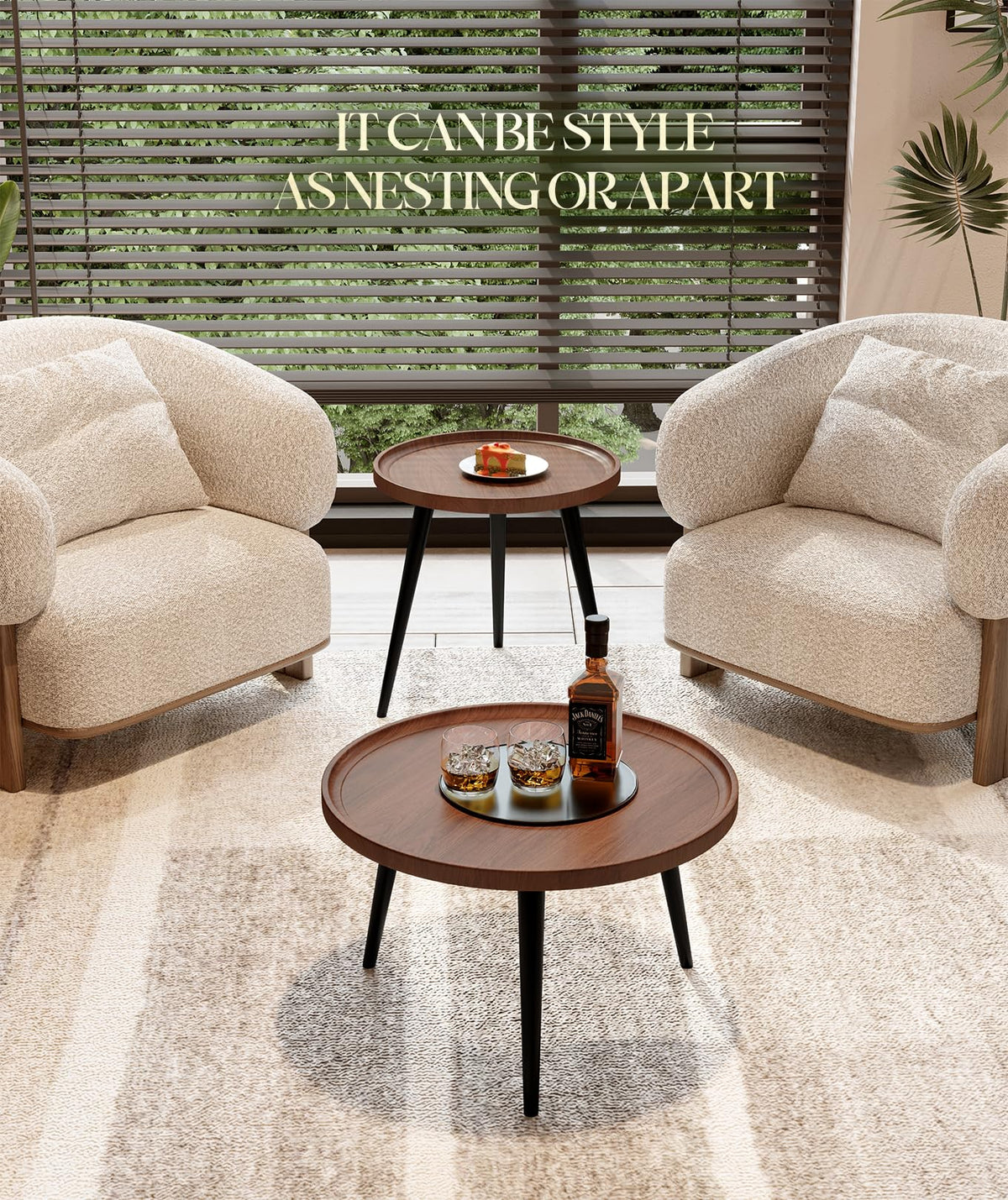 Walnut Round Nesting Coffee Tables