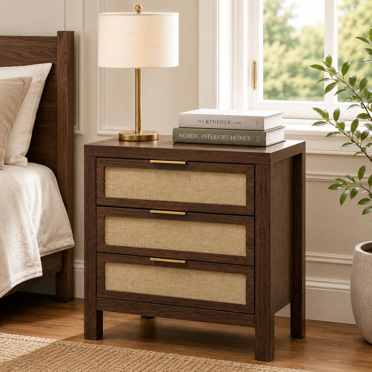 Walnut 3-Drawer Nightstand
