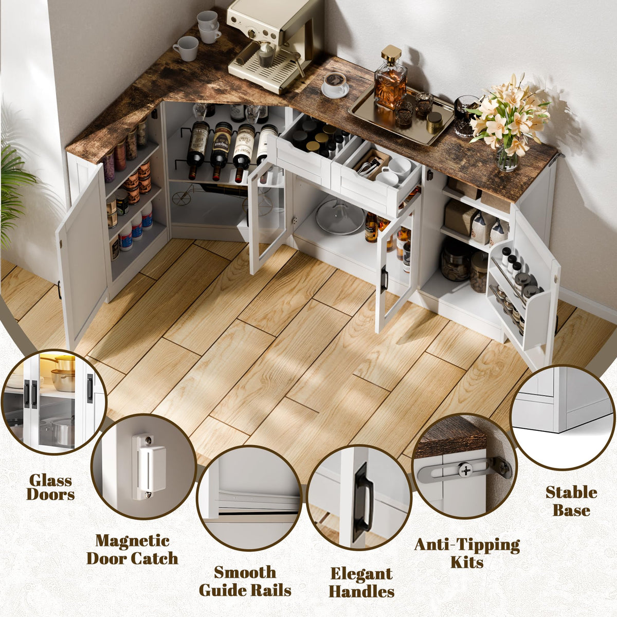 L-Shaped Wine Cabinet with LED Lights