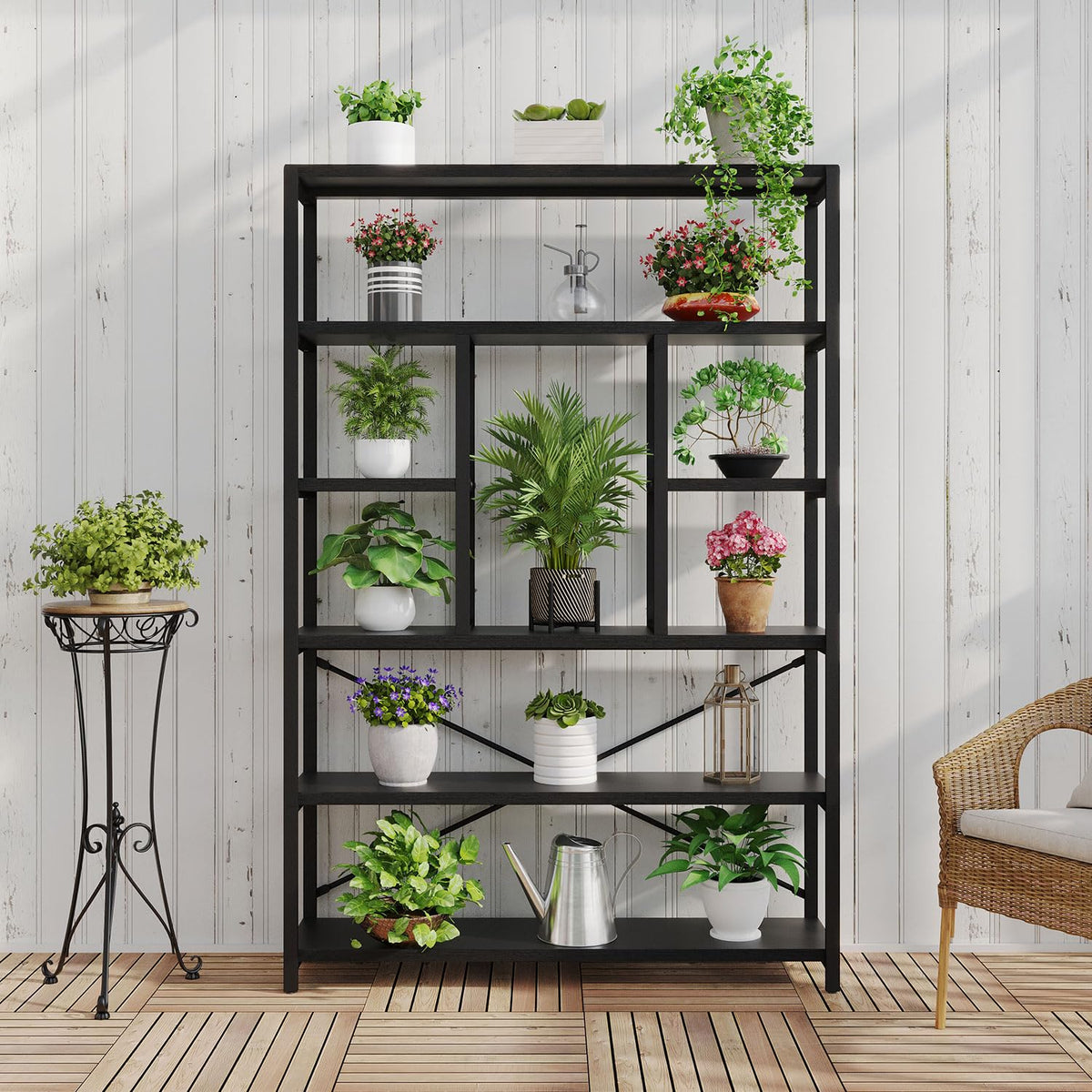 6-Tier Black Oak Bookshelf