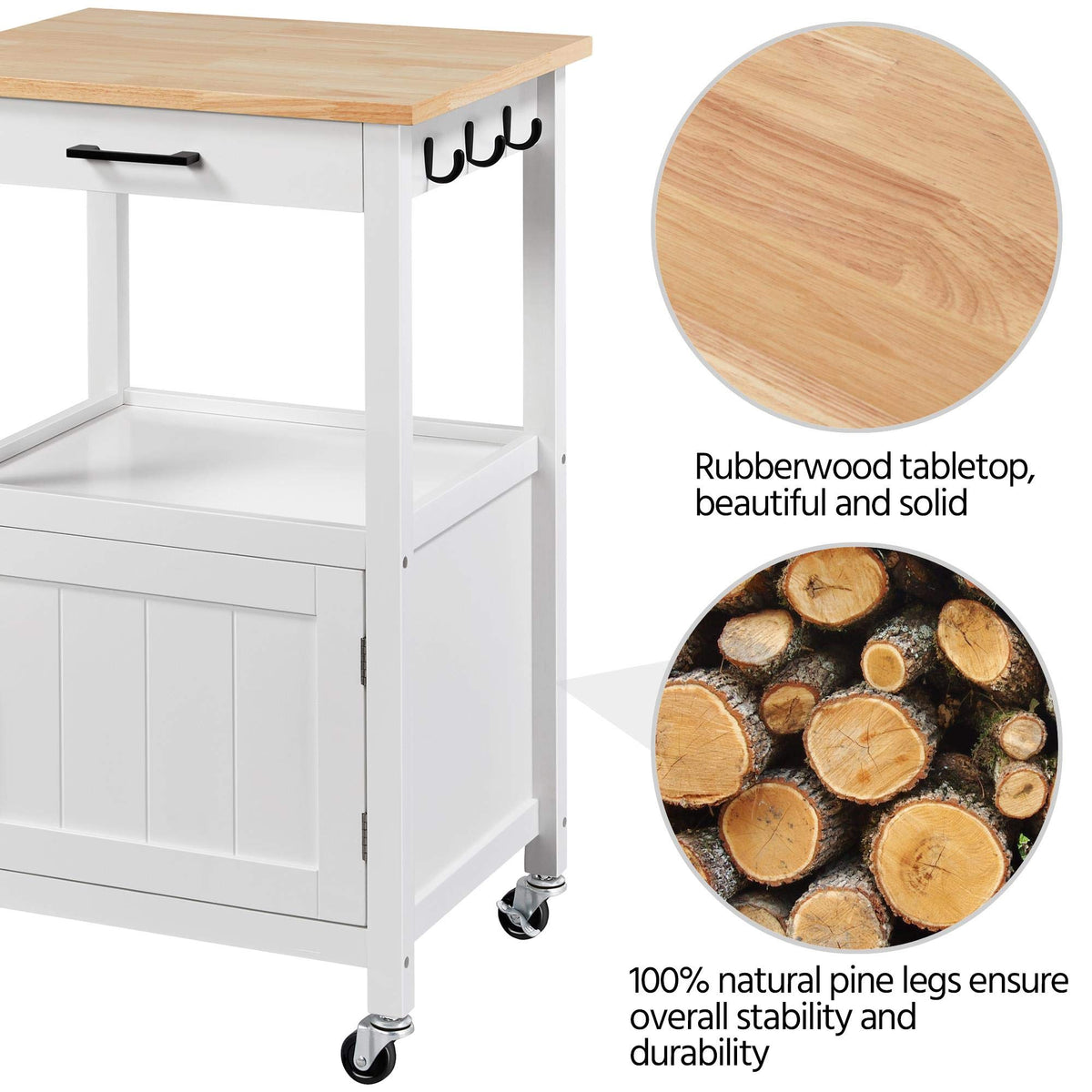White Rolling Kitchen Island Cart