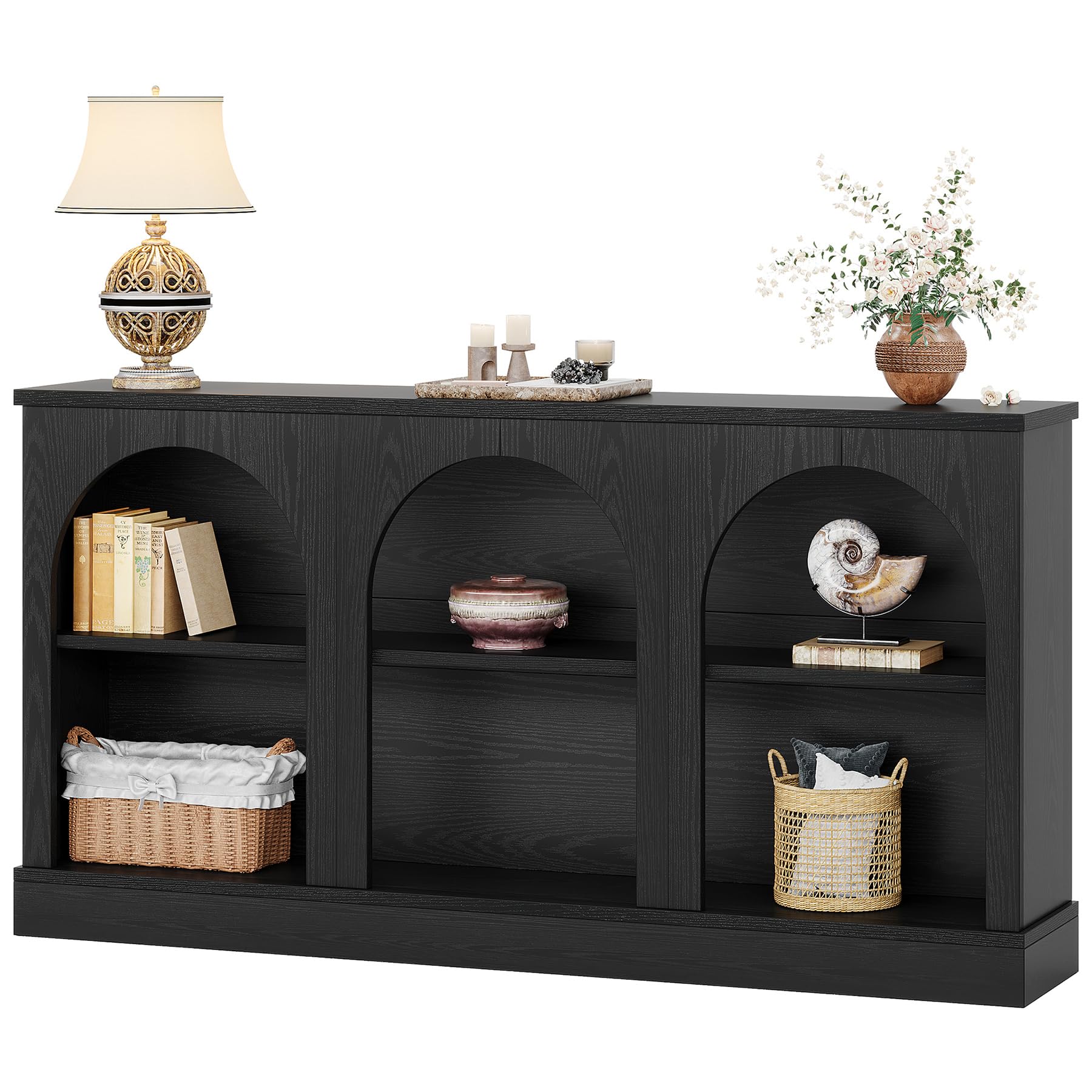 Tribesigns Farmhouse Console Table, 63-Inch Long Entryway Table with 3 Tier Storage, Wooden Rectangular Sofa Table Behind The Couch for Entrance, Hallway, Living Room, Black