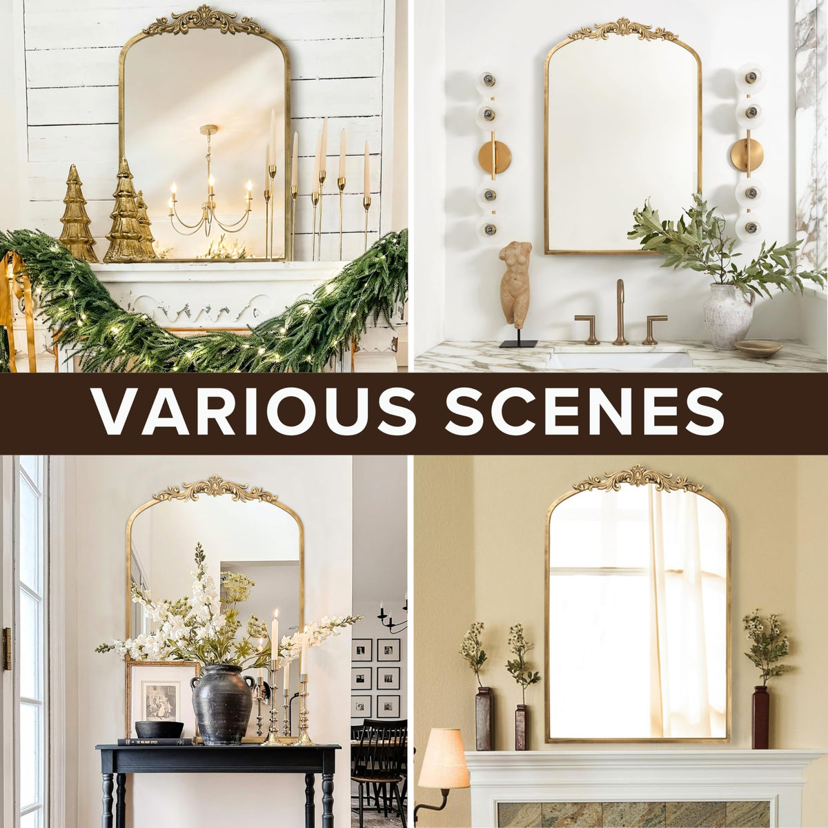Gold Arched Baroque Wall Mirror