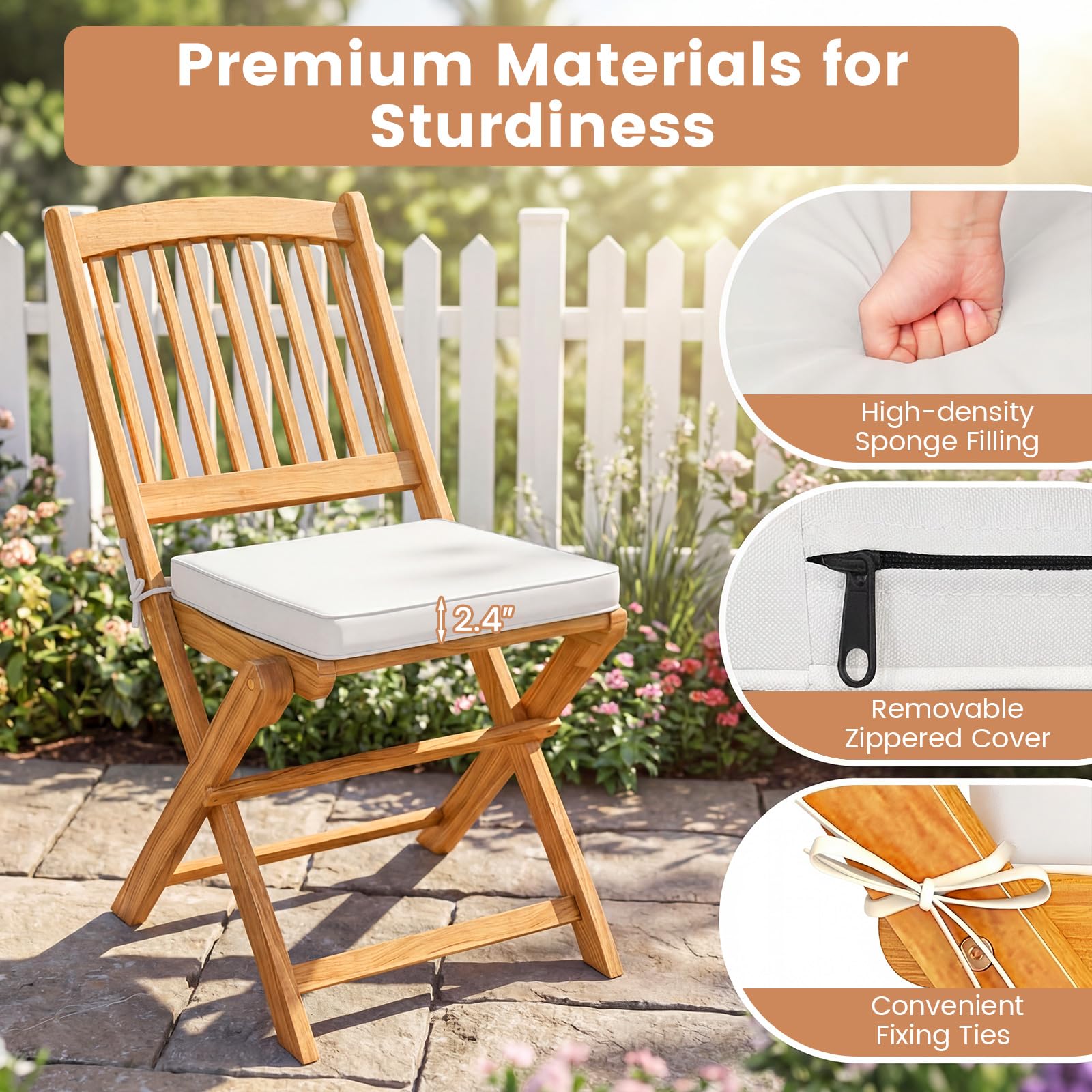 3-Piece Folding Acacia Wood Patio Bistro Set with Cushioned Chairs