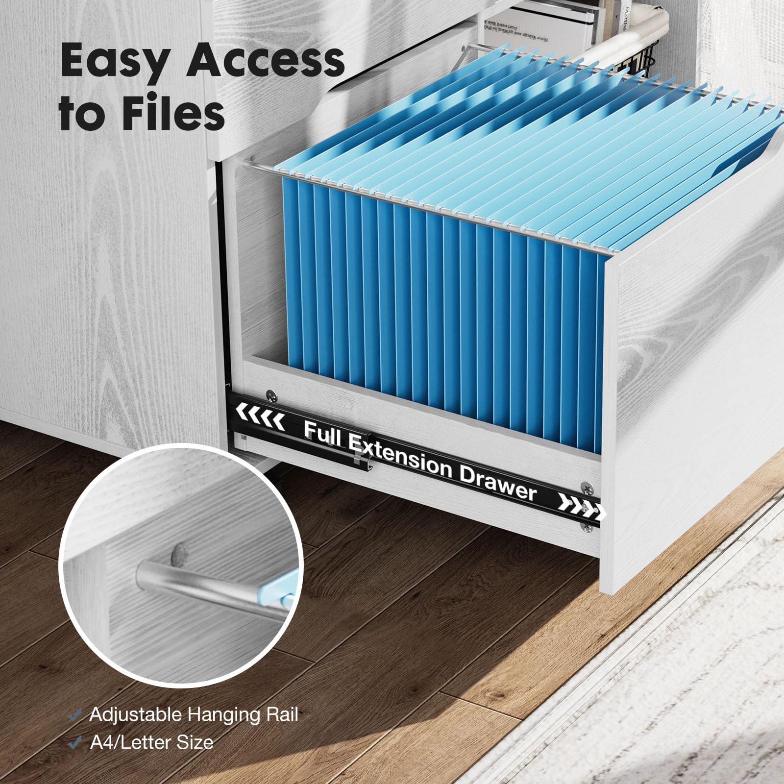 Rolling File Cabinet with 3 Drawers & Adjustable Shelf