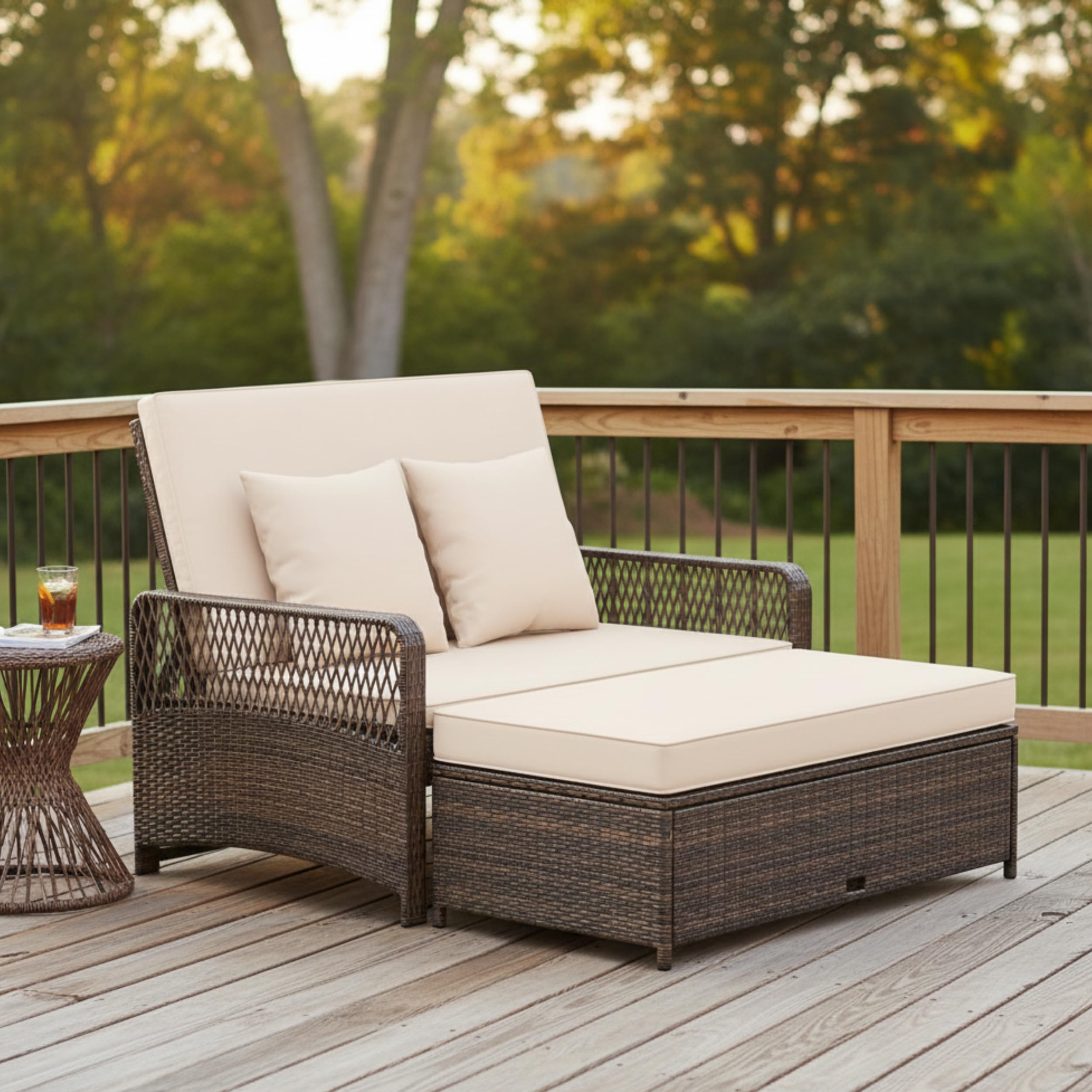 Patio Rattan Daybed with Storage Ottoman