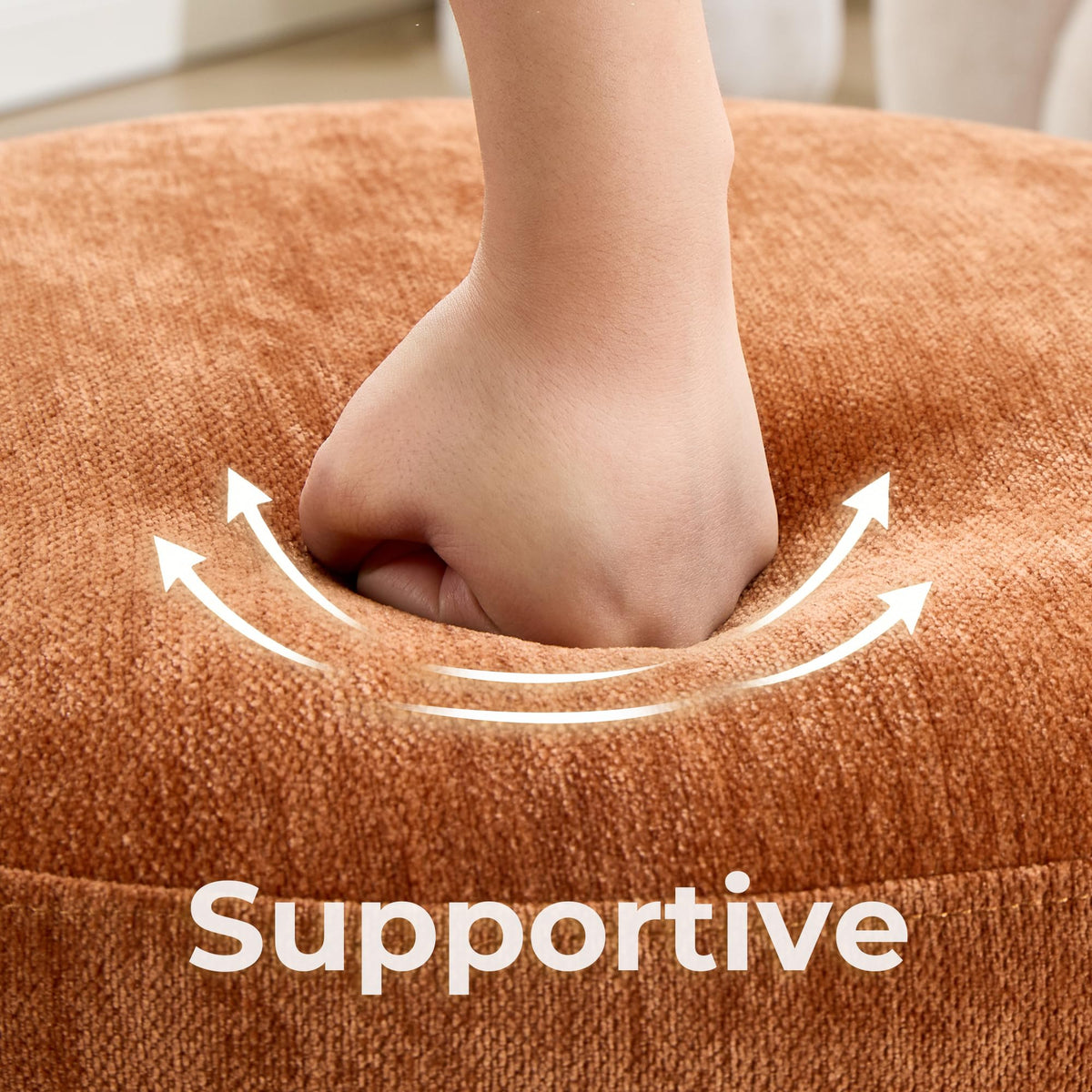 Zibeths Swivel Round Ottoman Set of 2, Burnt Orange Chenille Footstool