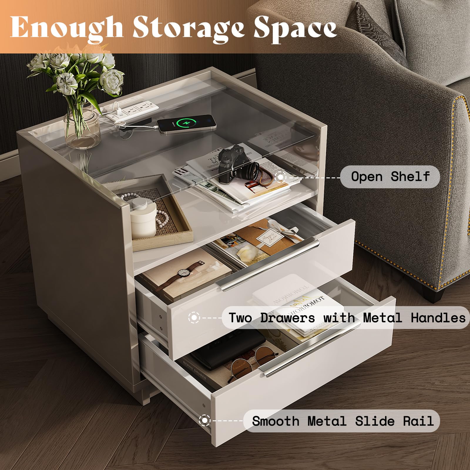 3-Piece Bedroom Dresser Set with LED & Charging Nightstands