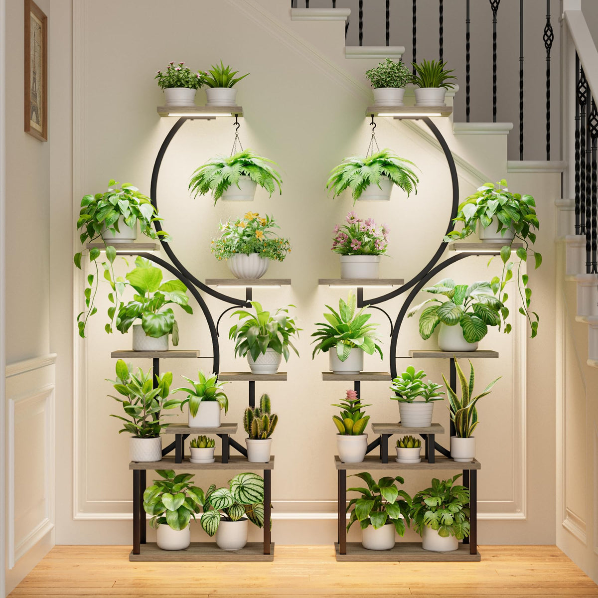 Plant Stand Indoor with Grow Light - 2 Pack Tall Large Lighted Plant Shelf