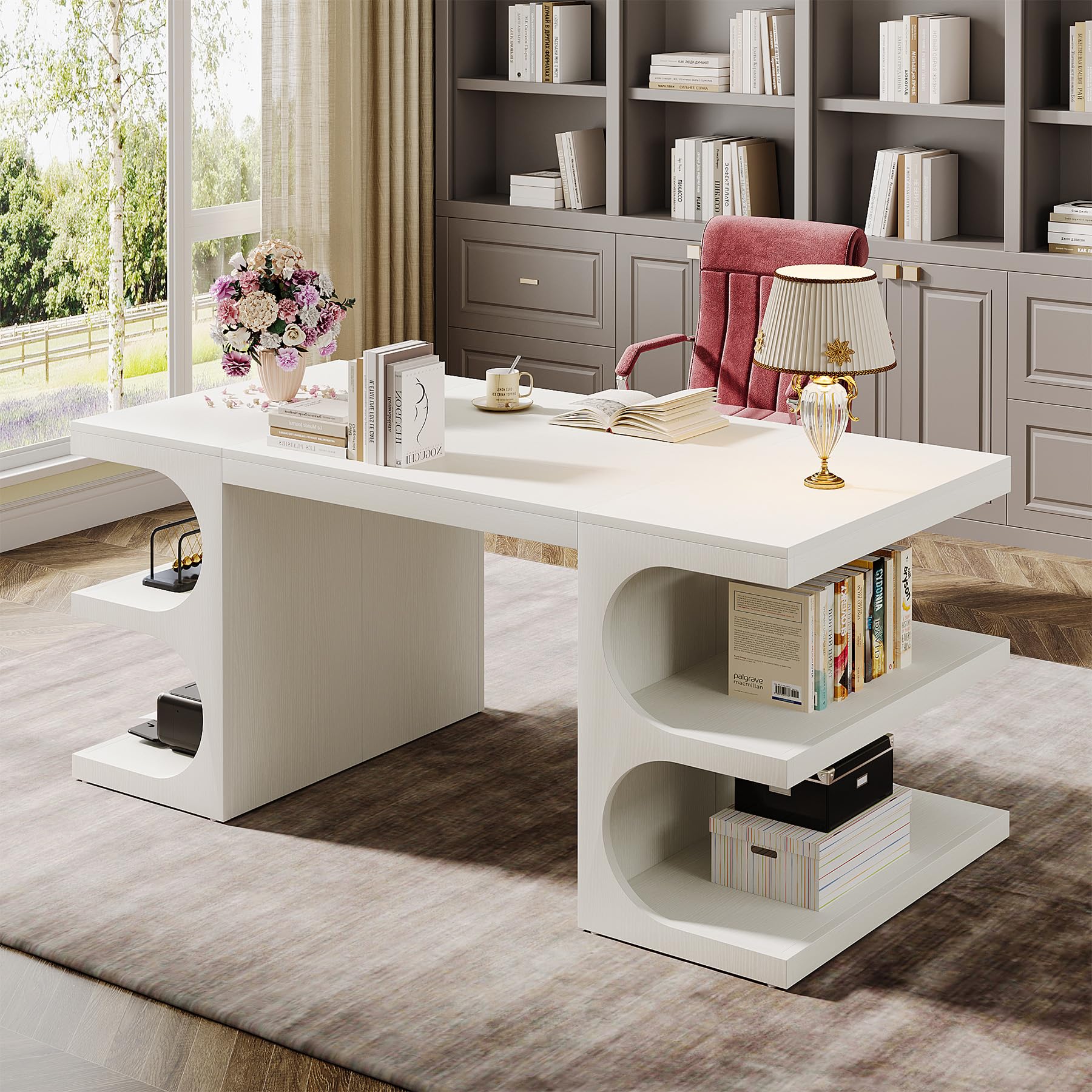 62" Executive Desk with Storage Shelves & Drawers
