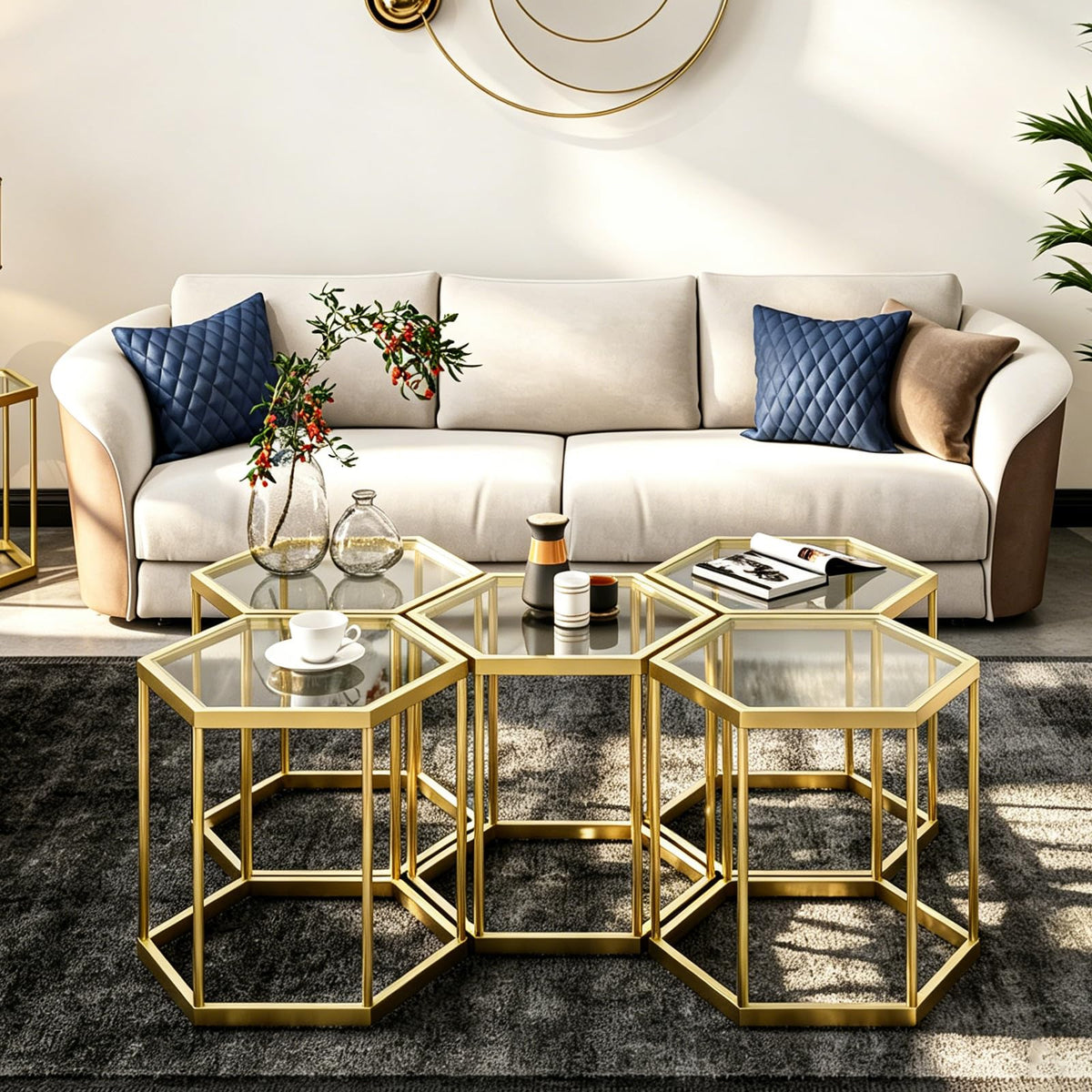 Gold Hexagonal Glass Coffee Table