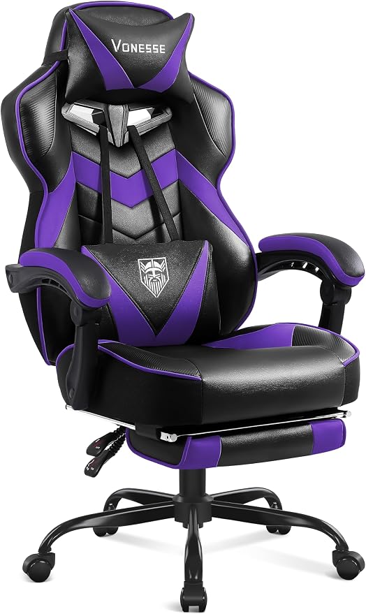 Reclining Massage Gaming Chair with Footrest